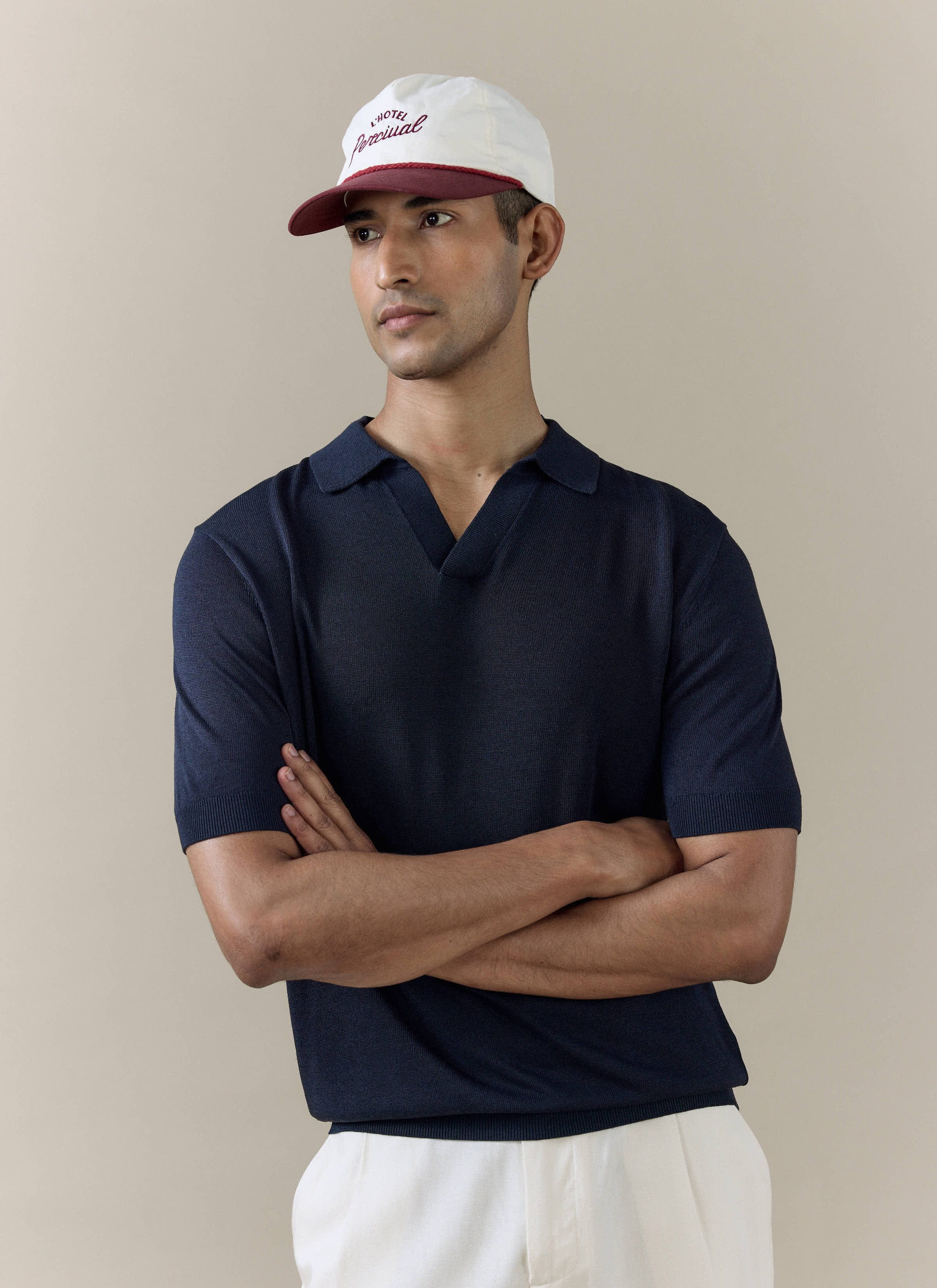Laurence Knitted Polo | Linen Lyocell Blend | Navy - Image 5