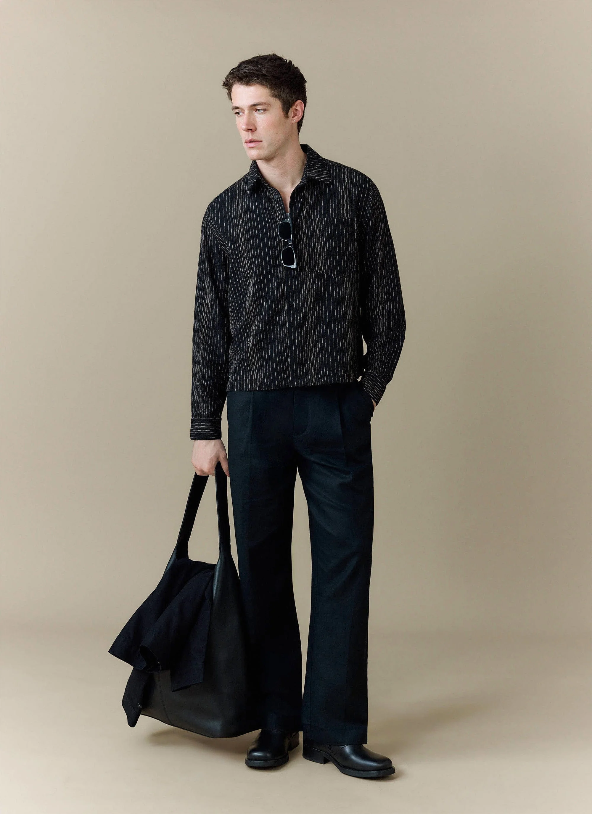 Leland Cuban Boxy Shirt | Cotton | Black - Image 2