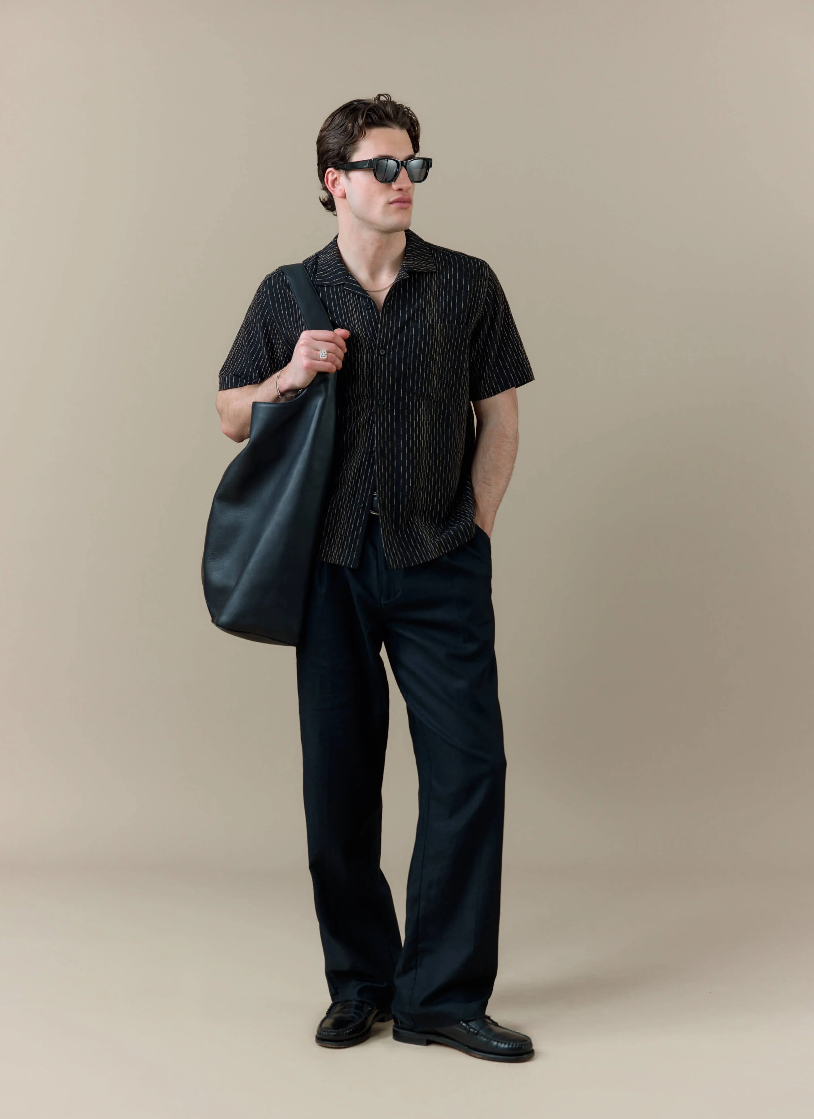 Leland Cuban Shirt | Cotton | Black - Image 2