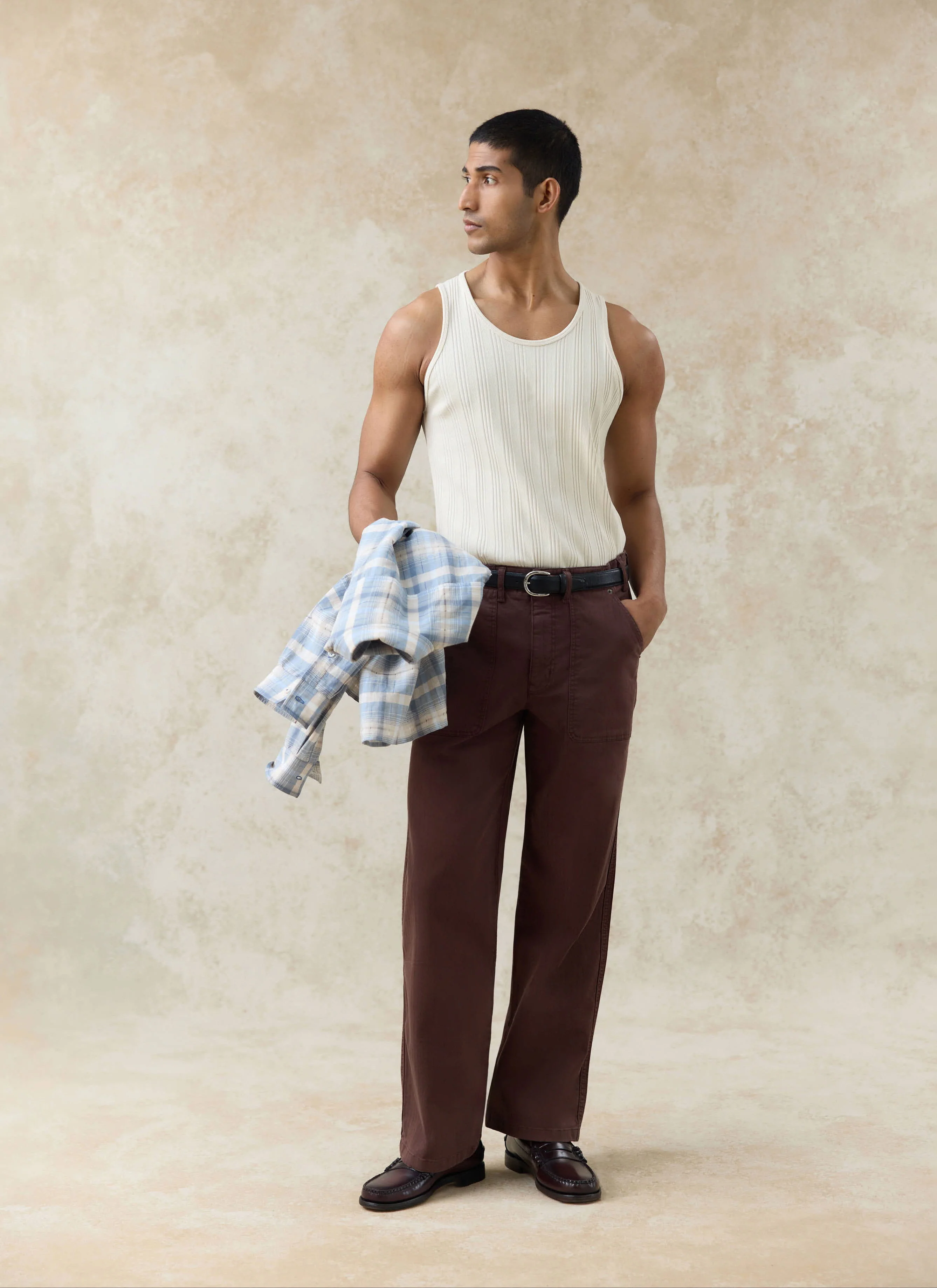 Lungo Herringbone Straight Trousers | Cotton | Espresso - Image 6