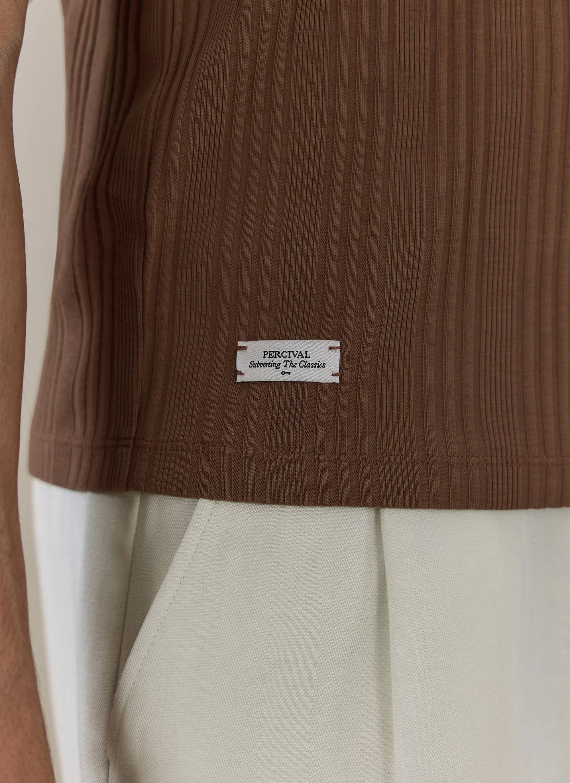 Leon Slim Ribbed T Shirt | Cotton | Brown - Image 6