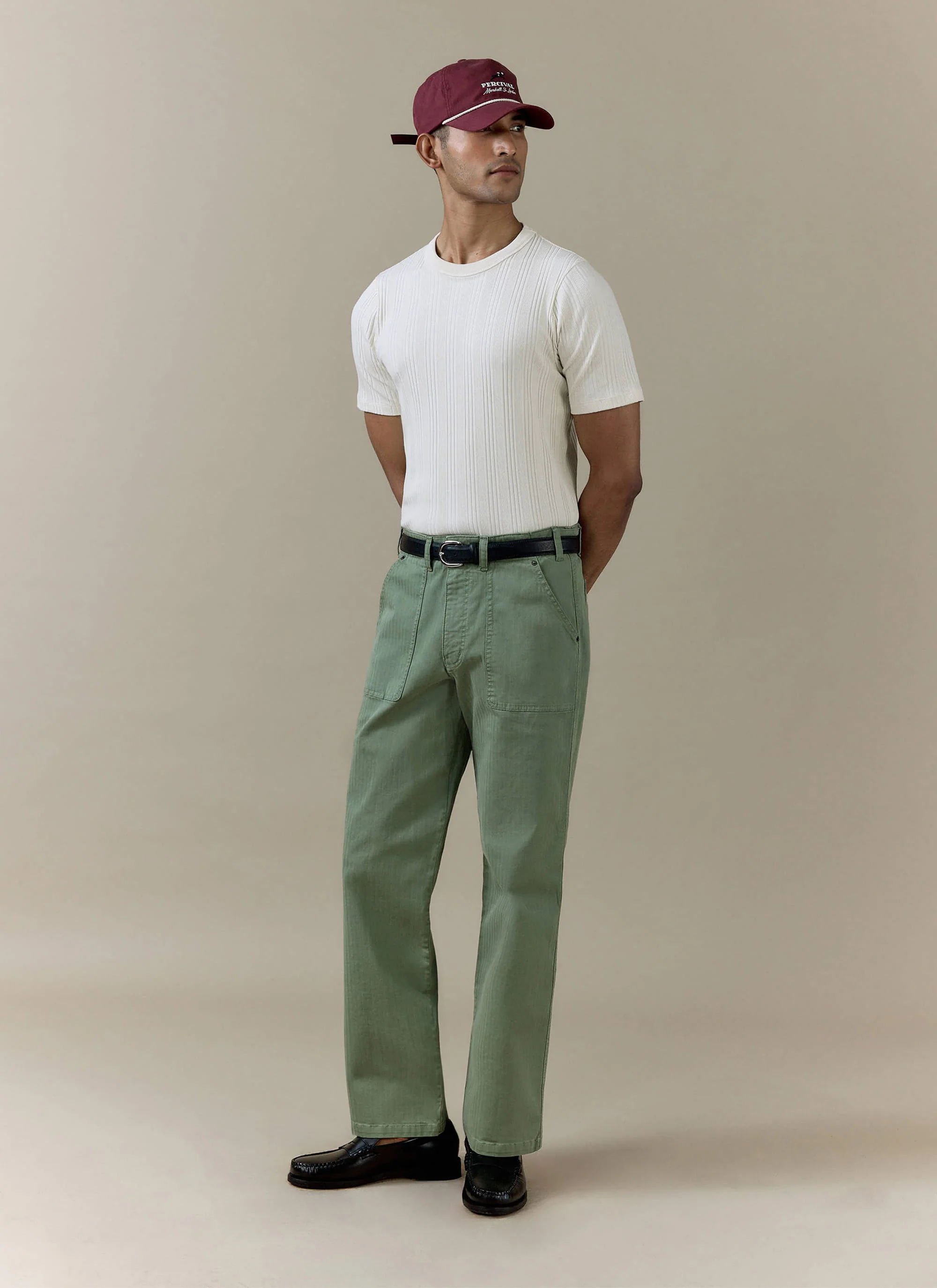 Leon Slim Ribbed T Shirt | Cotton | Cream - Image 3