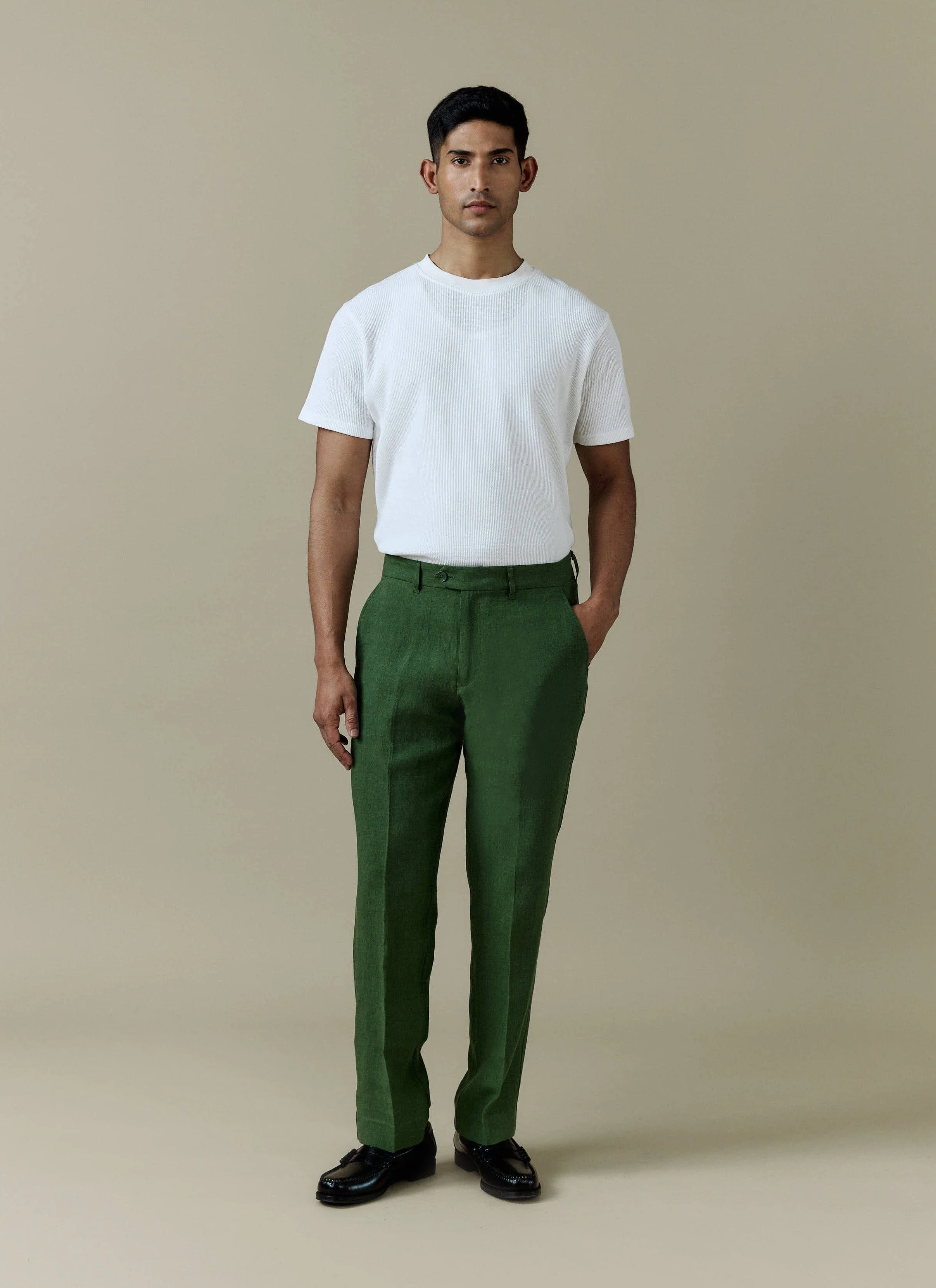 Tailored Linen Trousers | Forest - Image 7