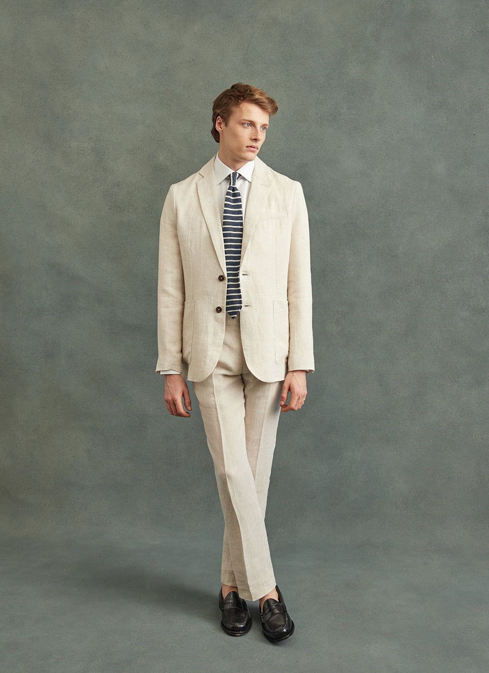 Stripe Linen Tie | Navy Marl - Image 4