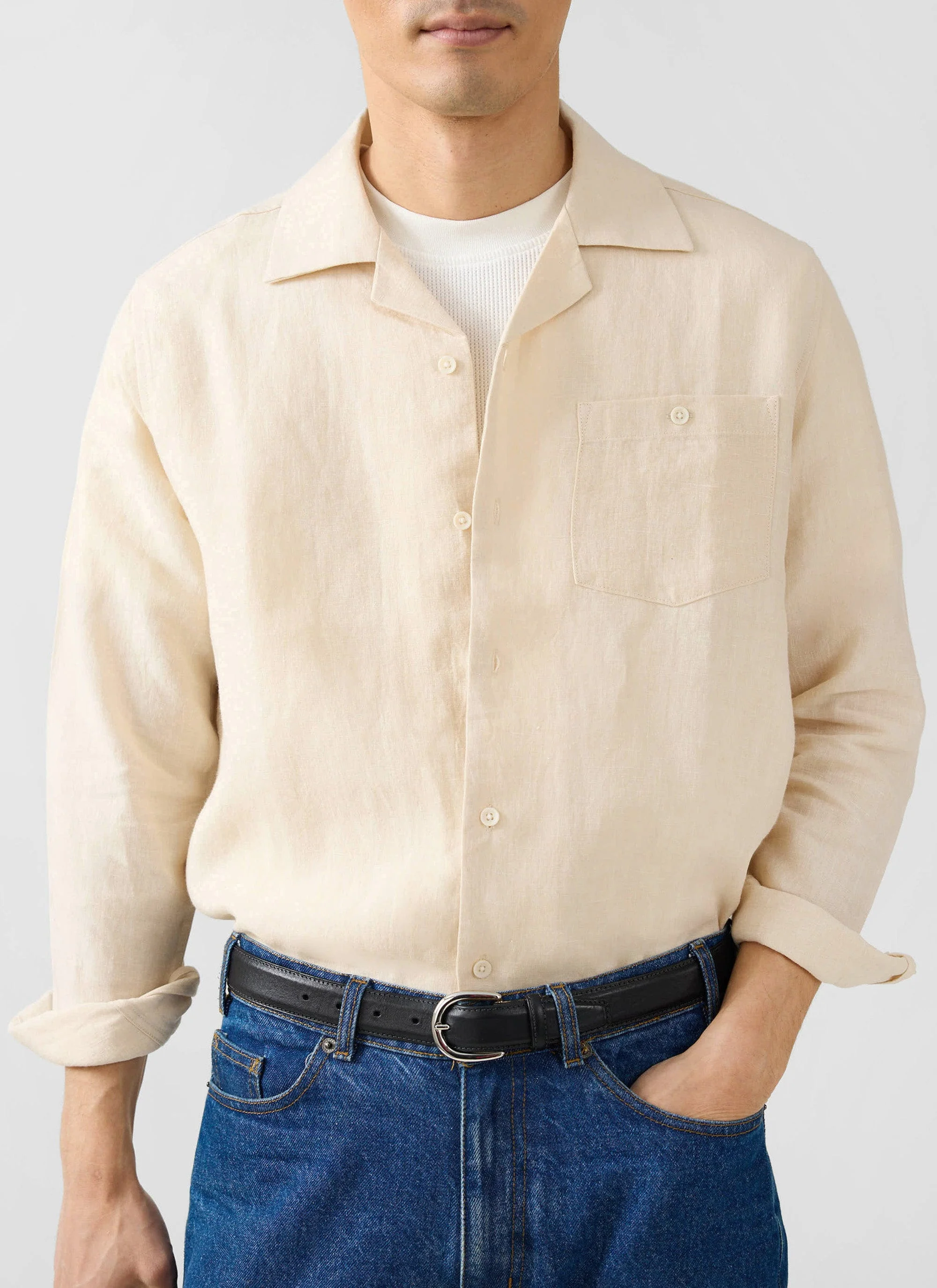 Long Sleeve Cuban Linen Shirt | Cream - Image 3