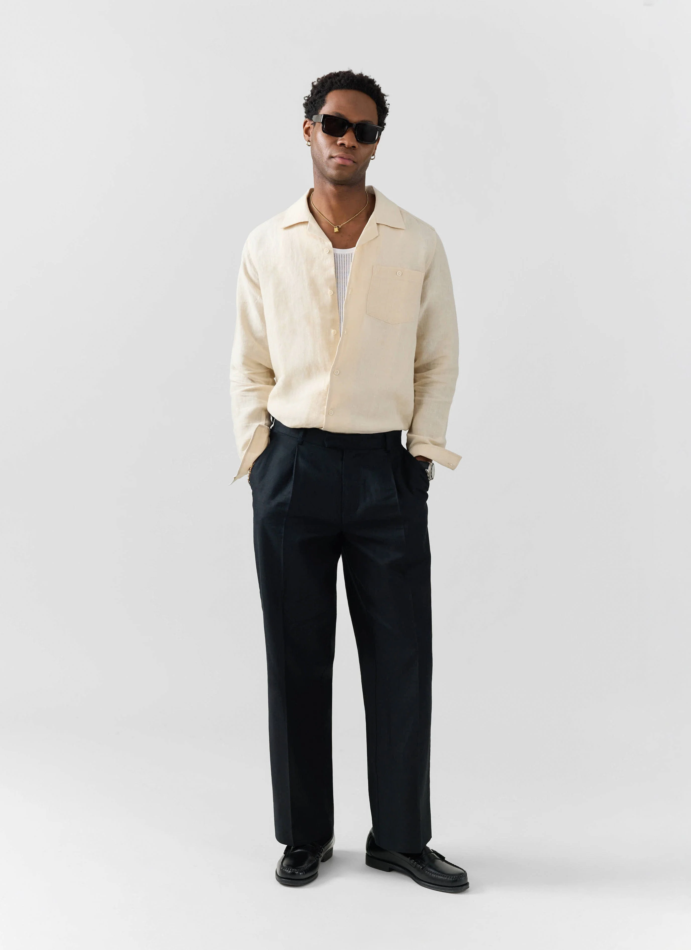 Long Sleeve Cuban Linen Shirt | Cream - Image 4