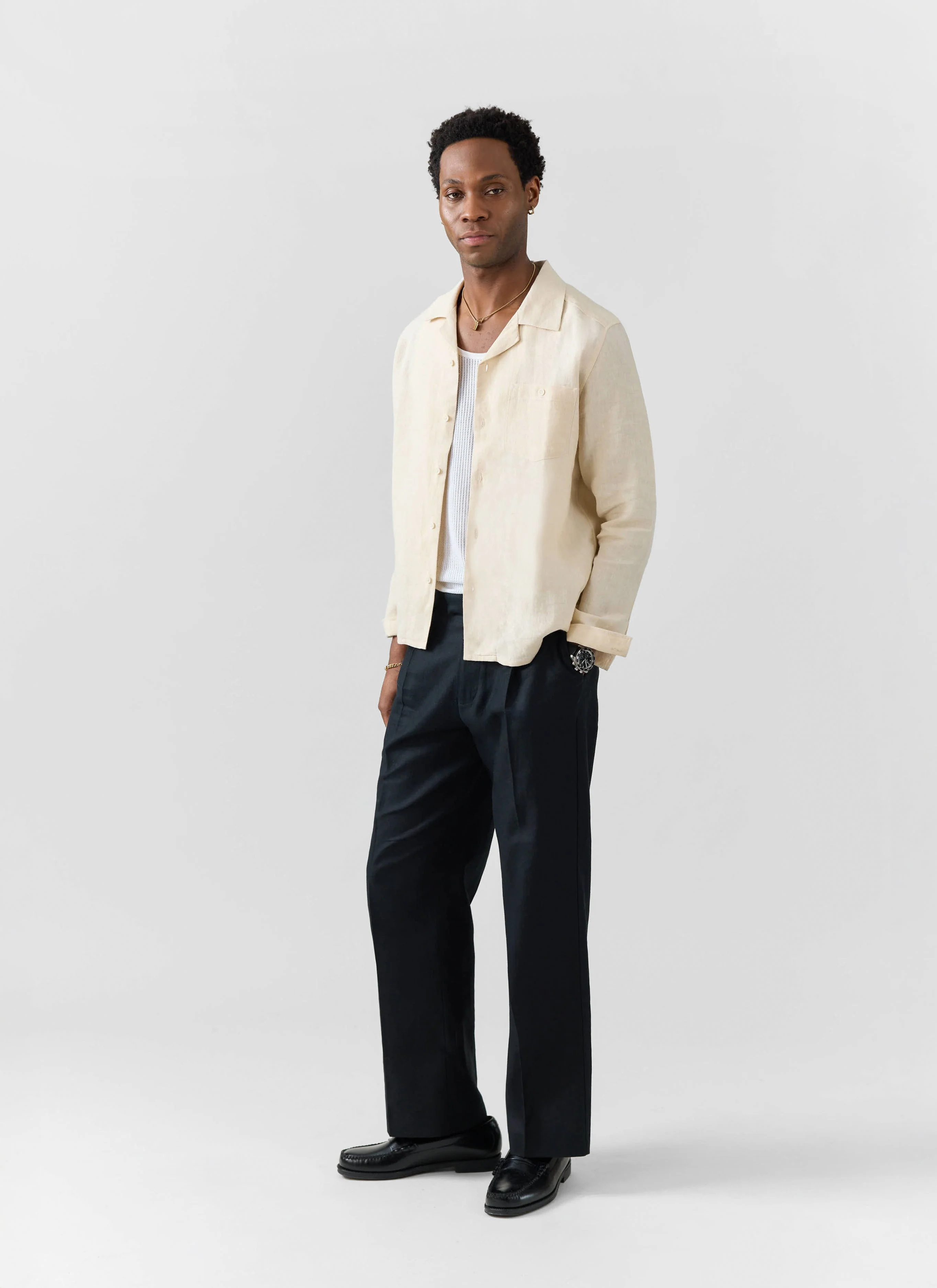 Long Sleeve Cuban Linen Shirt | Cream - Image 7