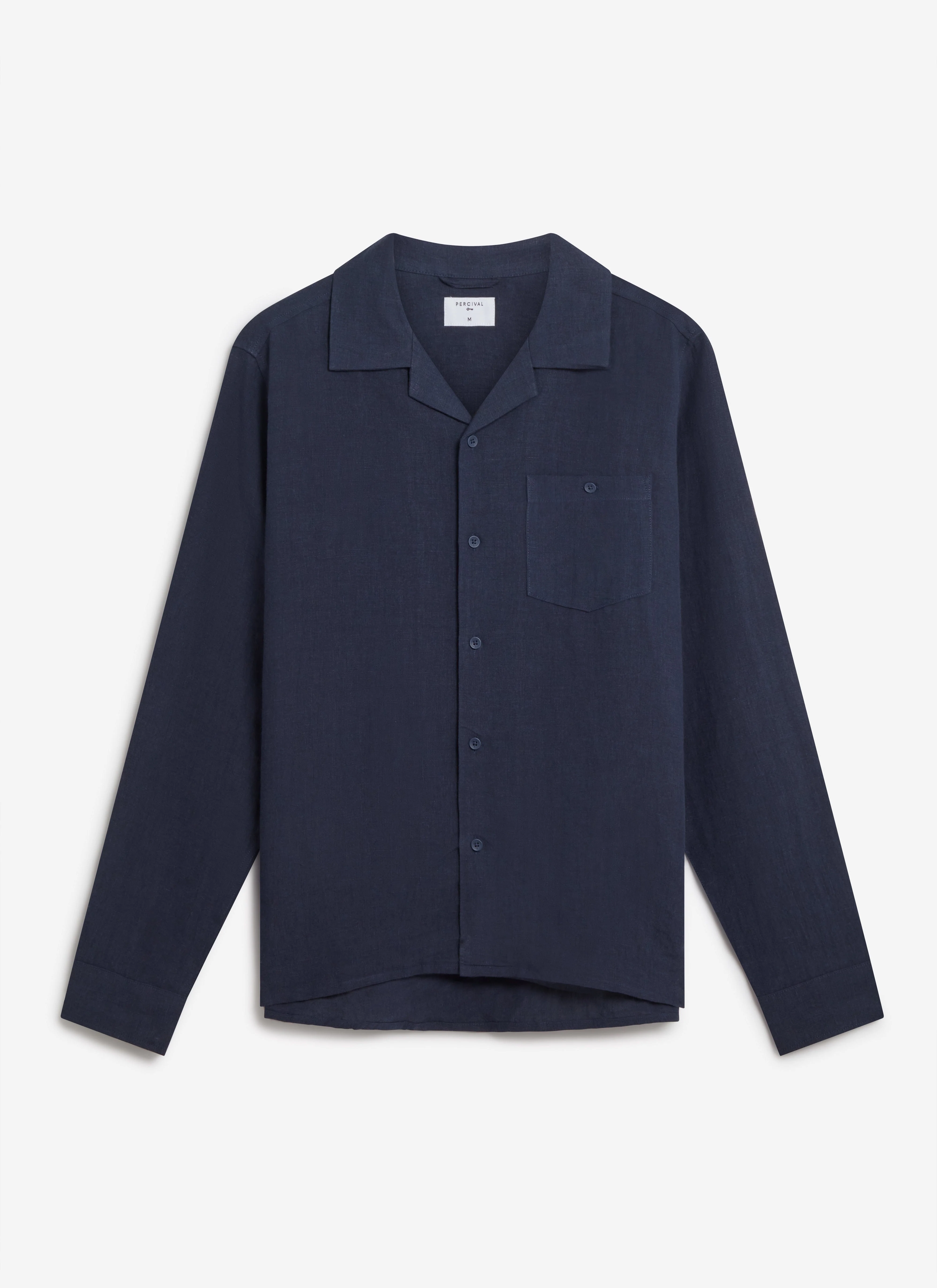 Long Sleeve Cuban Linen Shirt | Navy - Image 5