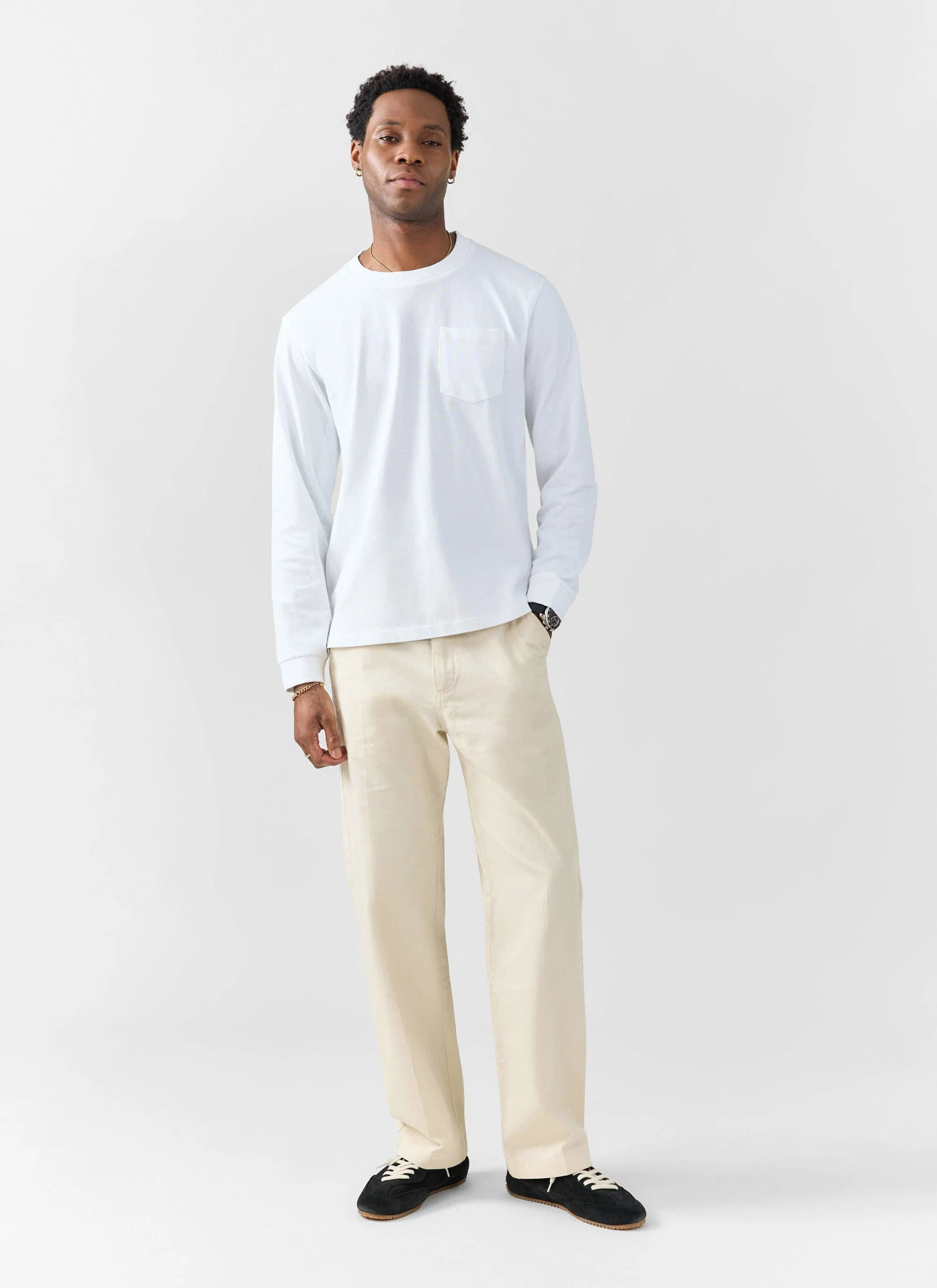 Long Sleeve Pocket T Shirt | Organic Cotton | White - Image 4