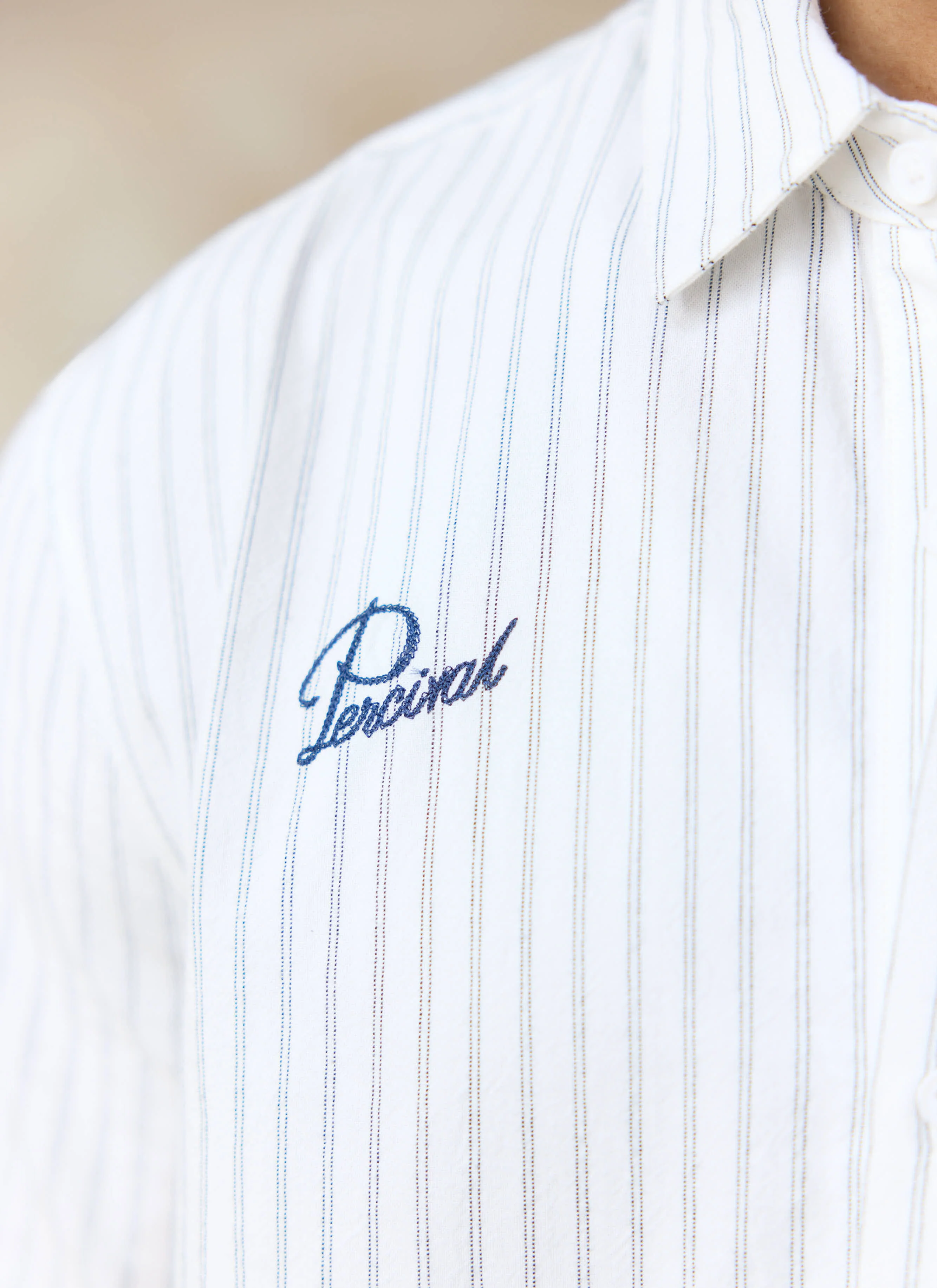 Lucia Embroidered Shirt | Cotton | Cream Stripe - Image 7