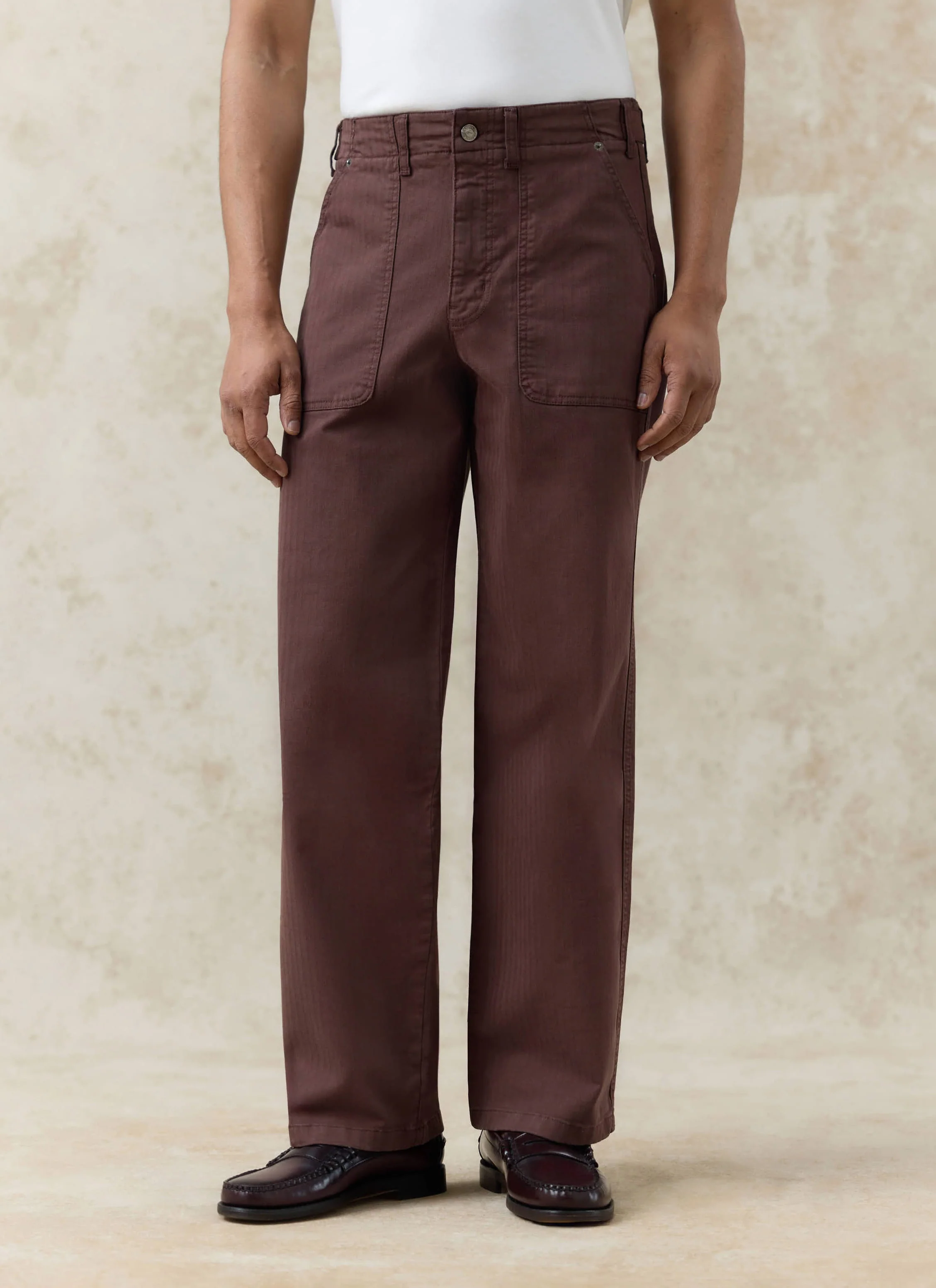 Lungo Herringbone Straight Trousers | Cotton | Espresso