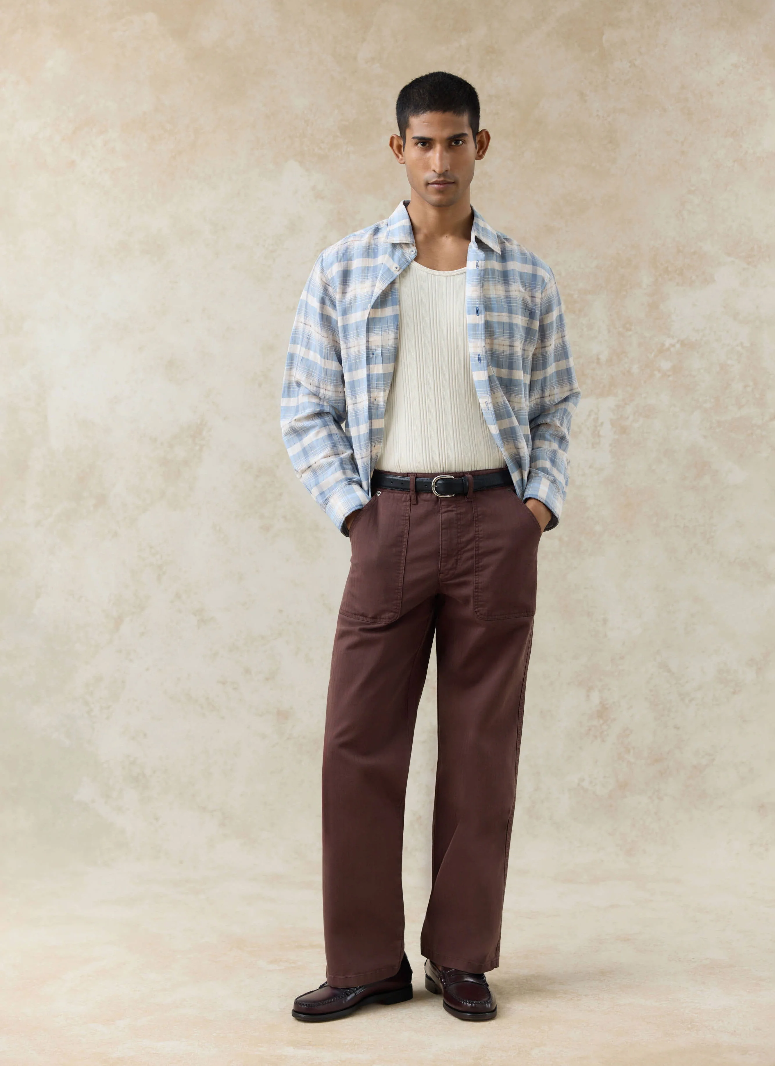 Lungo Herringbone Straight Trousers | Cotton | Espresso - Image 2