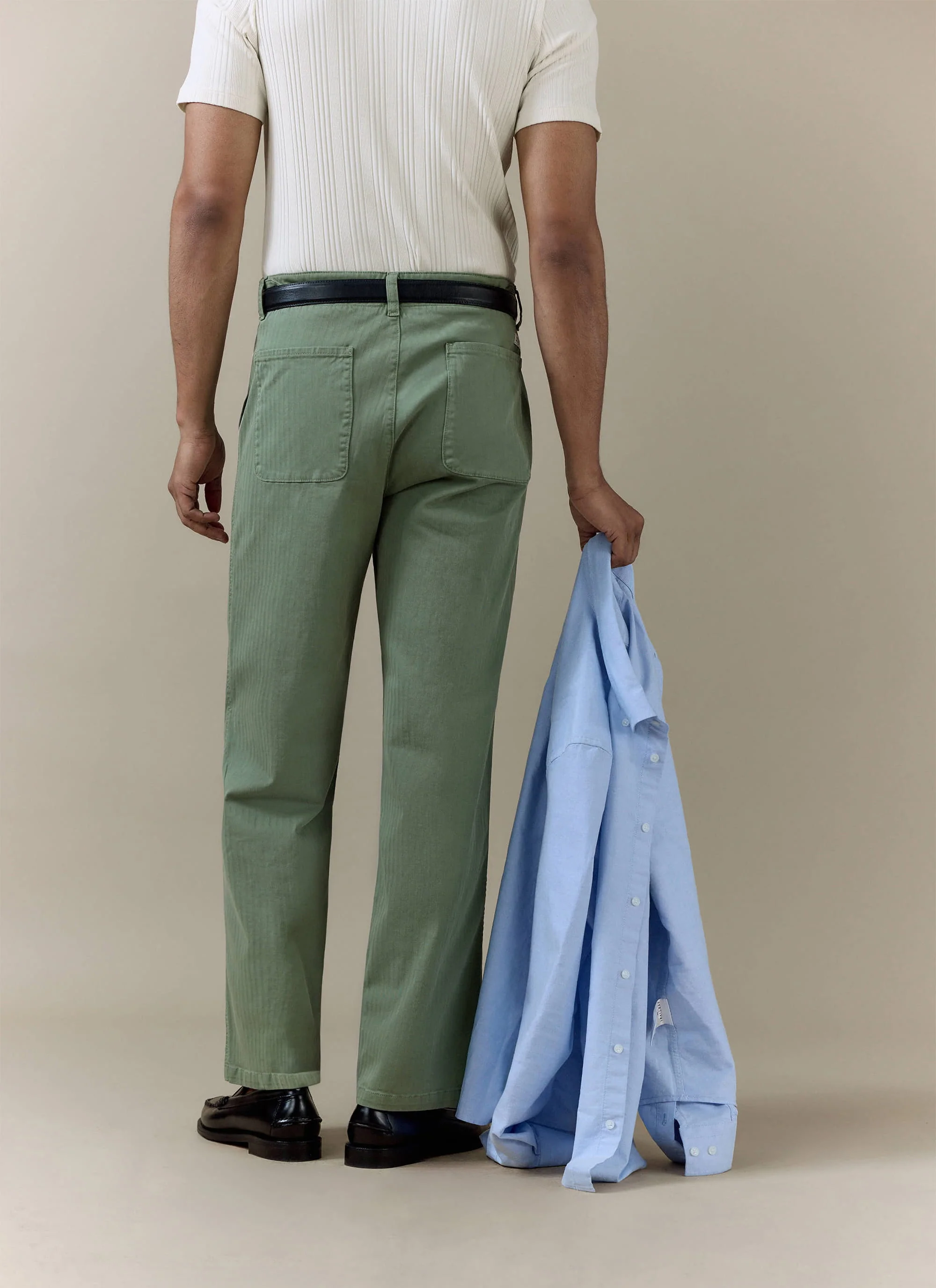 Lungo Herringbone Straight Trousers | Cotton | Sage - Image 5