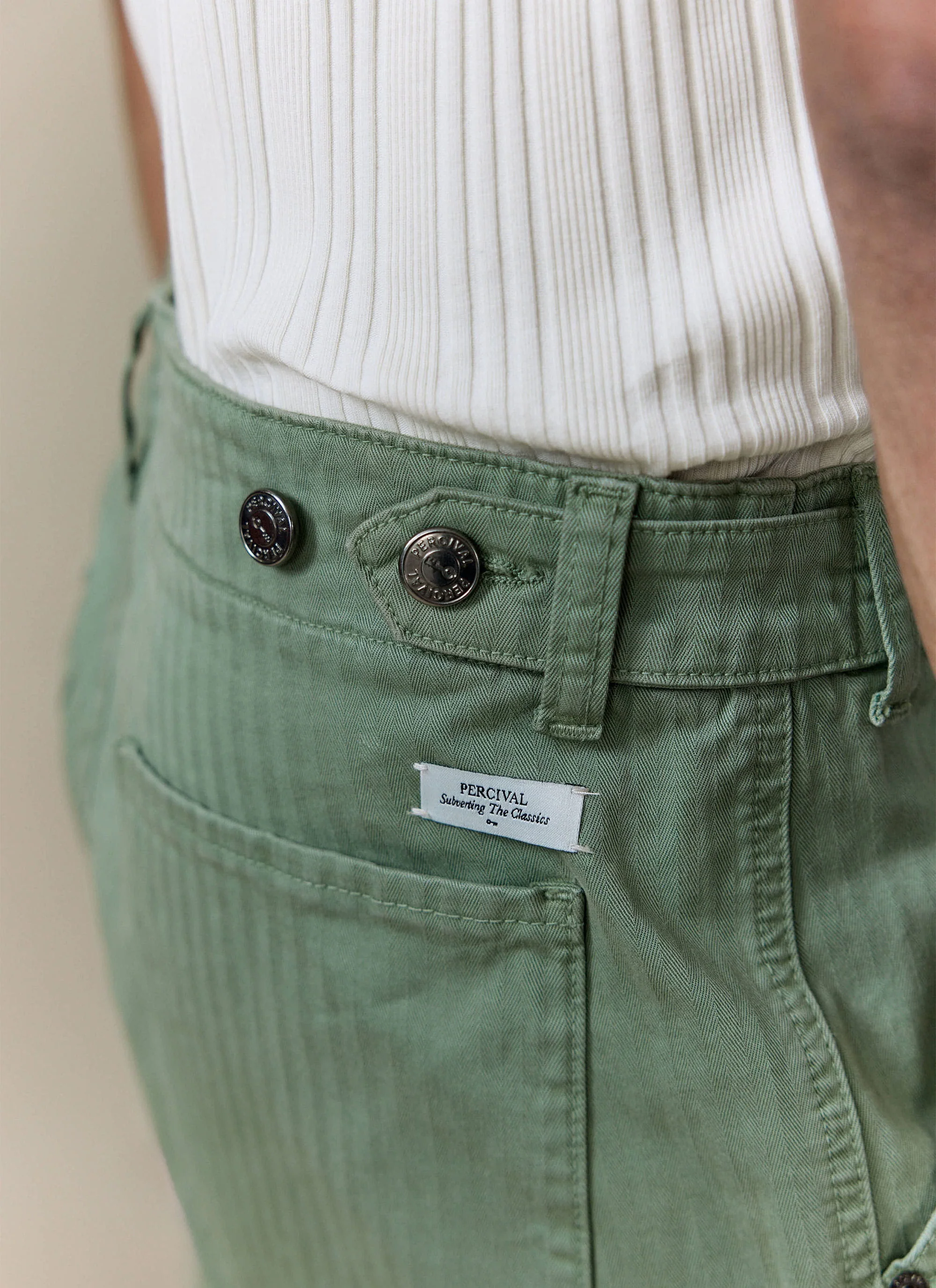 Lungo Herringbone Straight Trousers | Cotton | Sage - Image 6