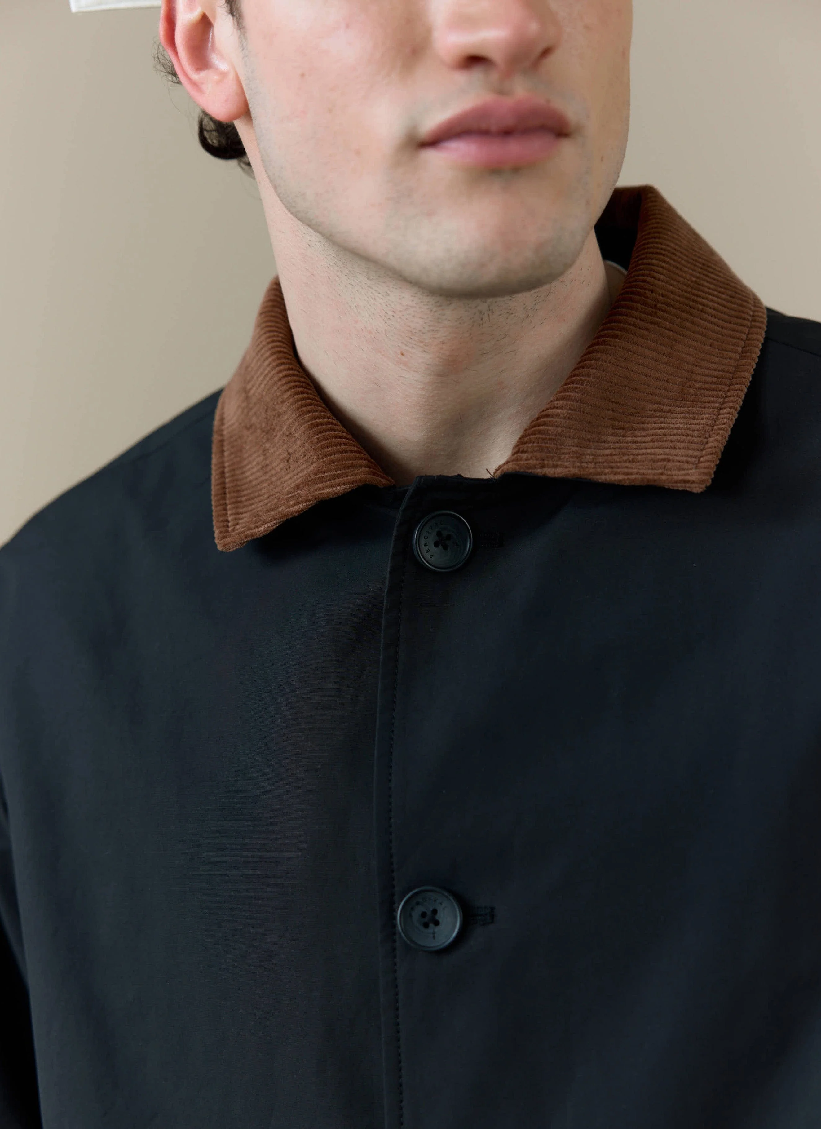 Cord Collar Relaxed Trench Coat | Cotton | Black - Image 3