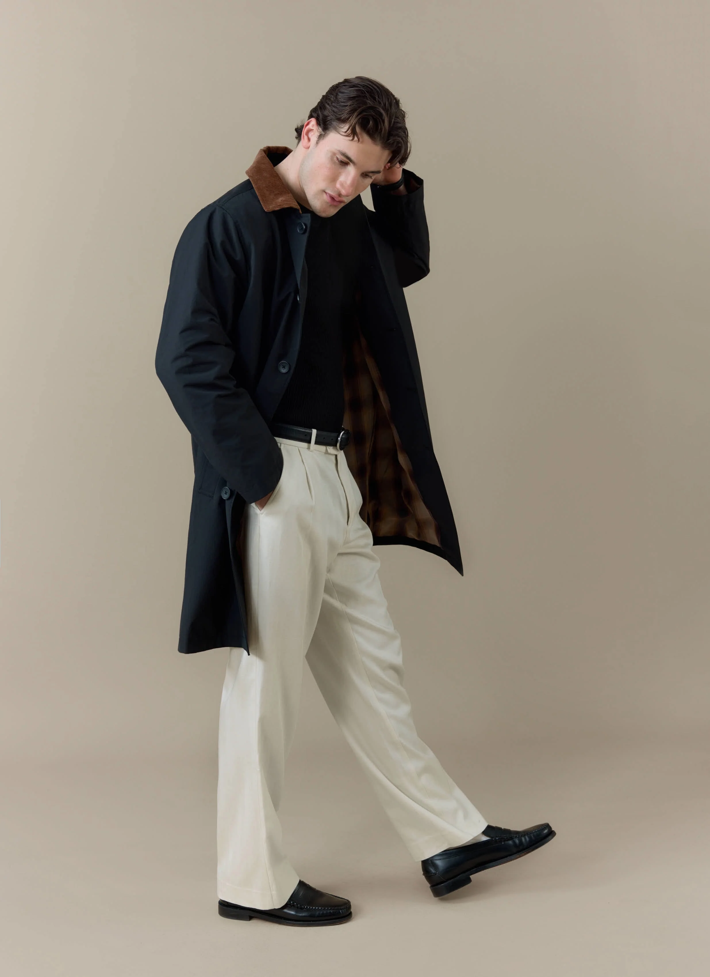 Cord Collar Relaxed Trench Coat | Cotton | Black - Image 4
