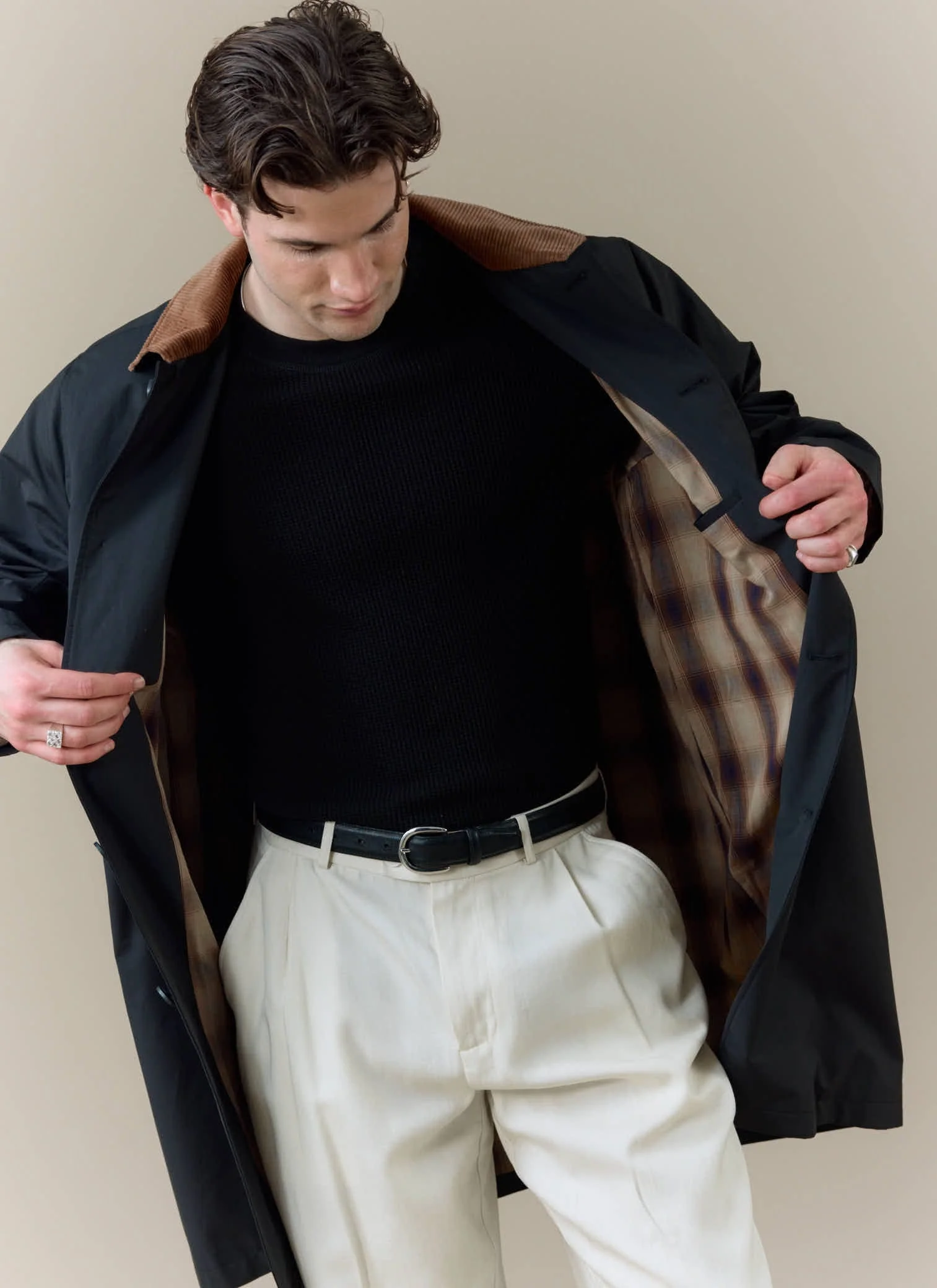 Cord Collar Relaxed Trench Coat | Cotton | Black - Image 5