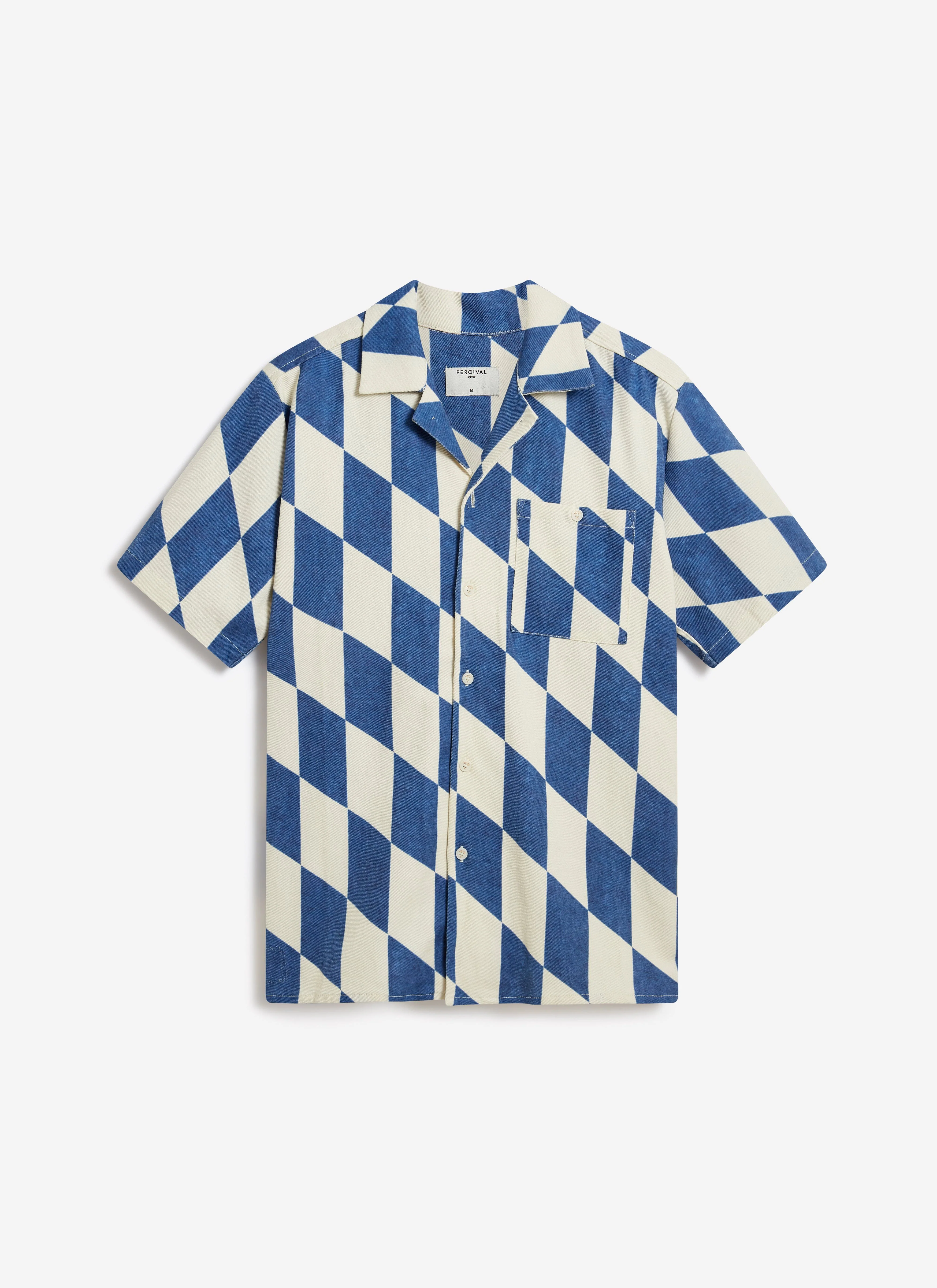 Market Diamond Cuban Shirt | Cotton | Cream with Navy - Image 8