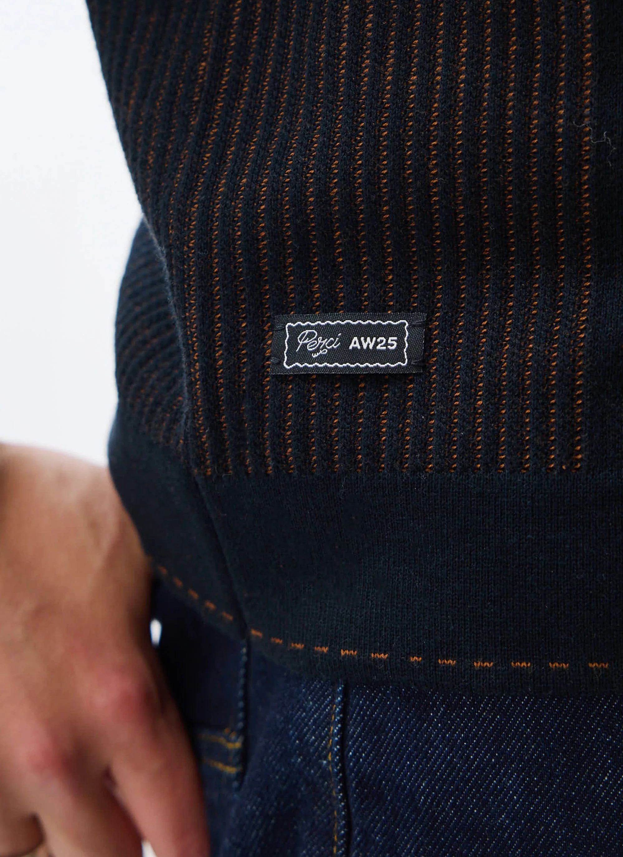 Appendix Long Sleeve Knitted Shirt | Cotton | Black with Brown - Image 8