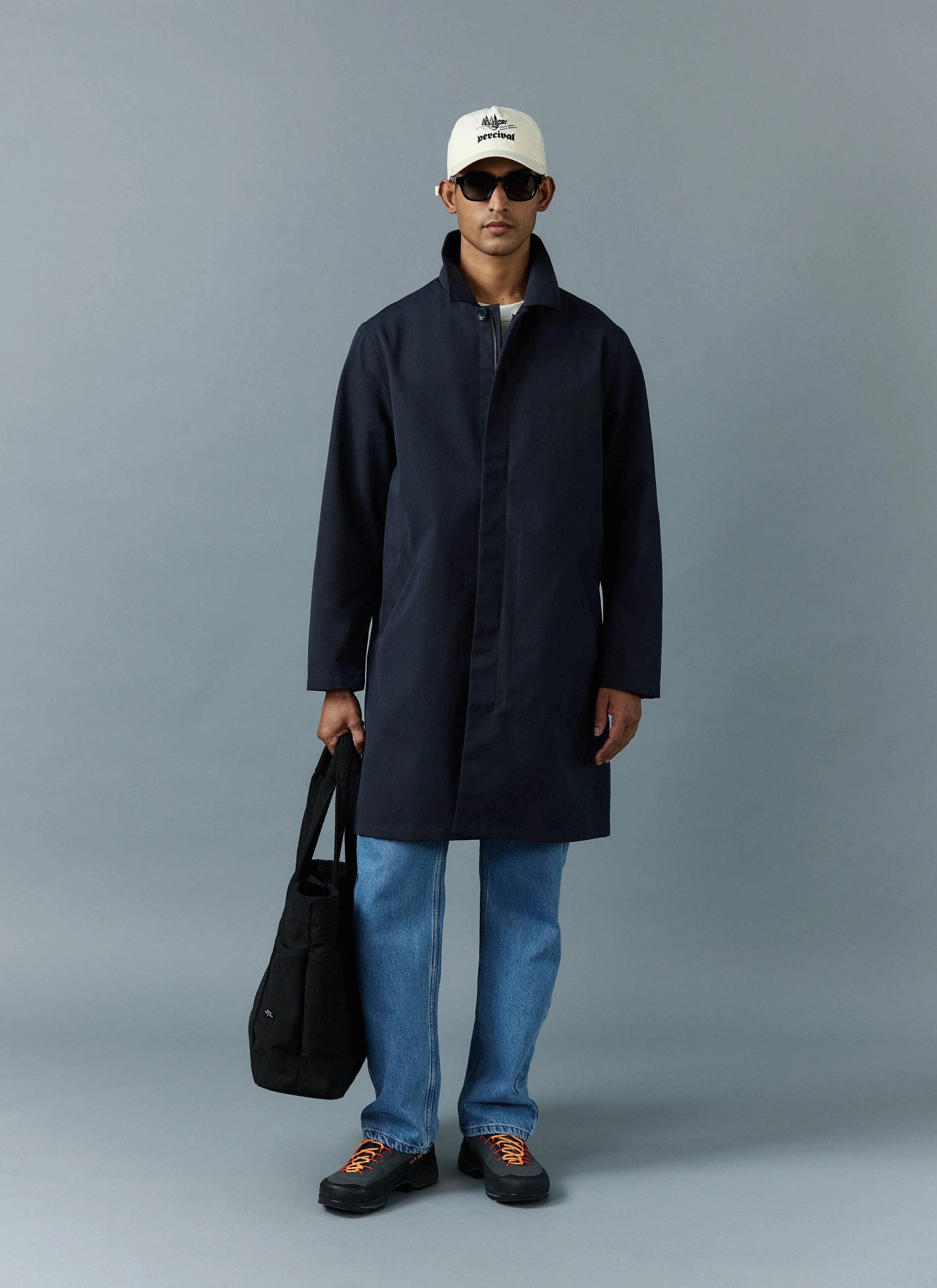 Men's Navy Greyson Long Trench Coat | Waterproof | Midnight with Olive - Image 7