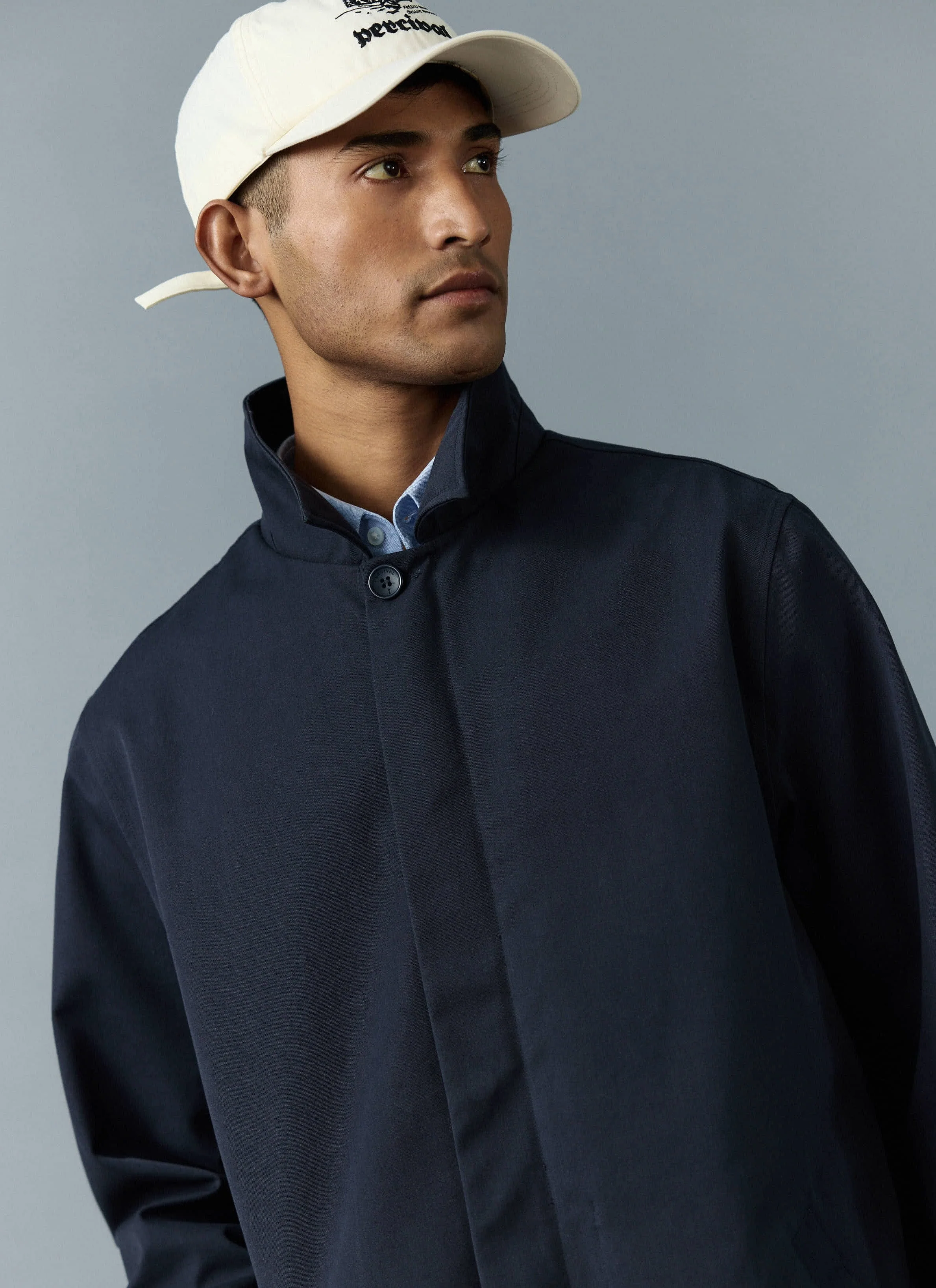 Men's Navy Greyson Long Trench Coat | Waterproof | Midnight with Olive - Image 8