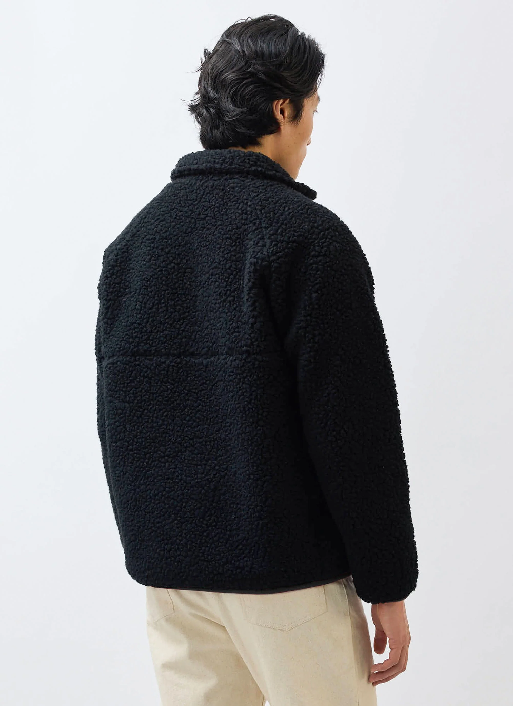 Men's Quarter Zip Wool Fleece Pullover | Black - Image 7