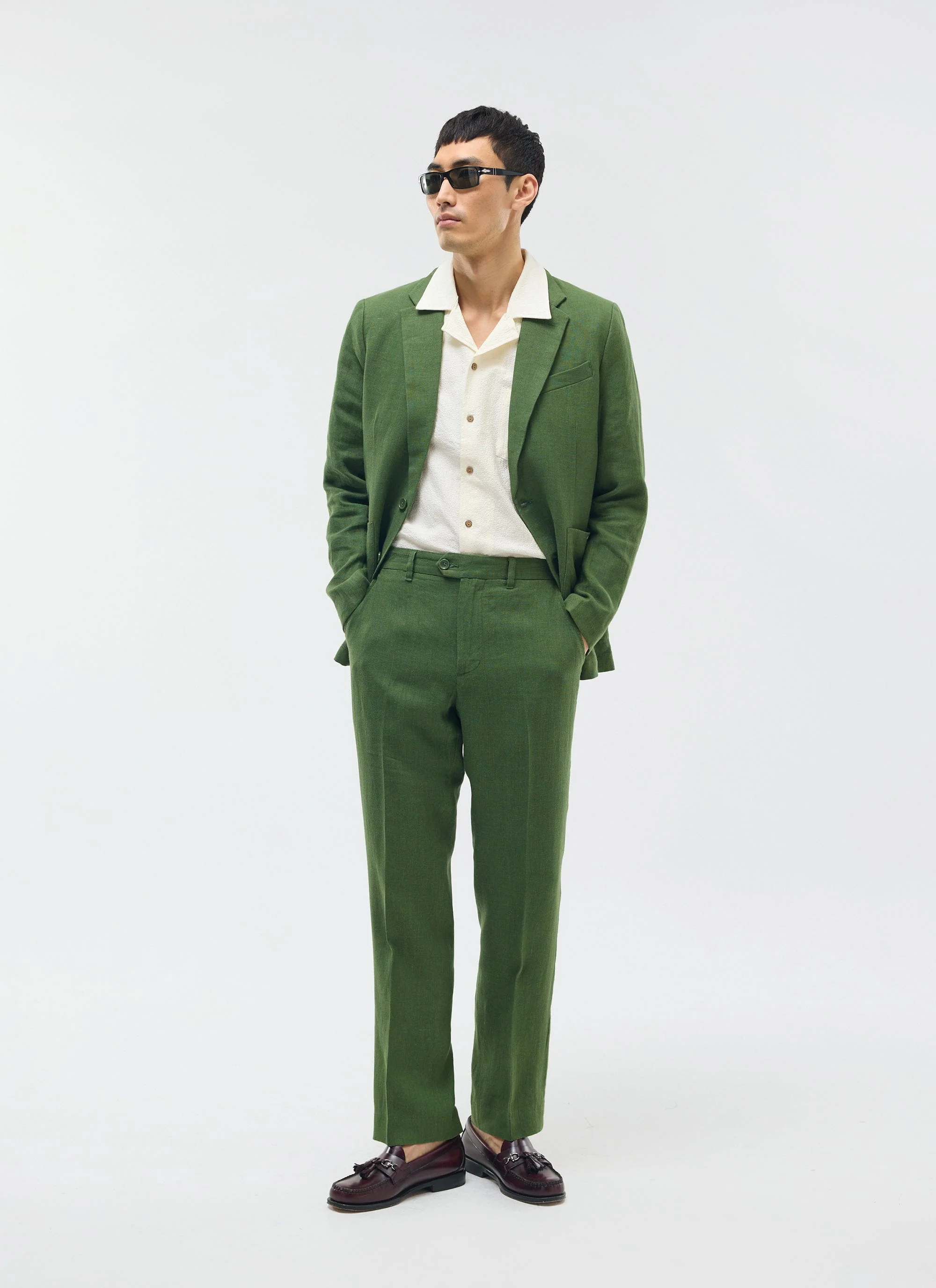 Tailored Two Piece Suit | Linen | Forest Green