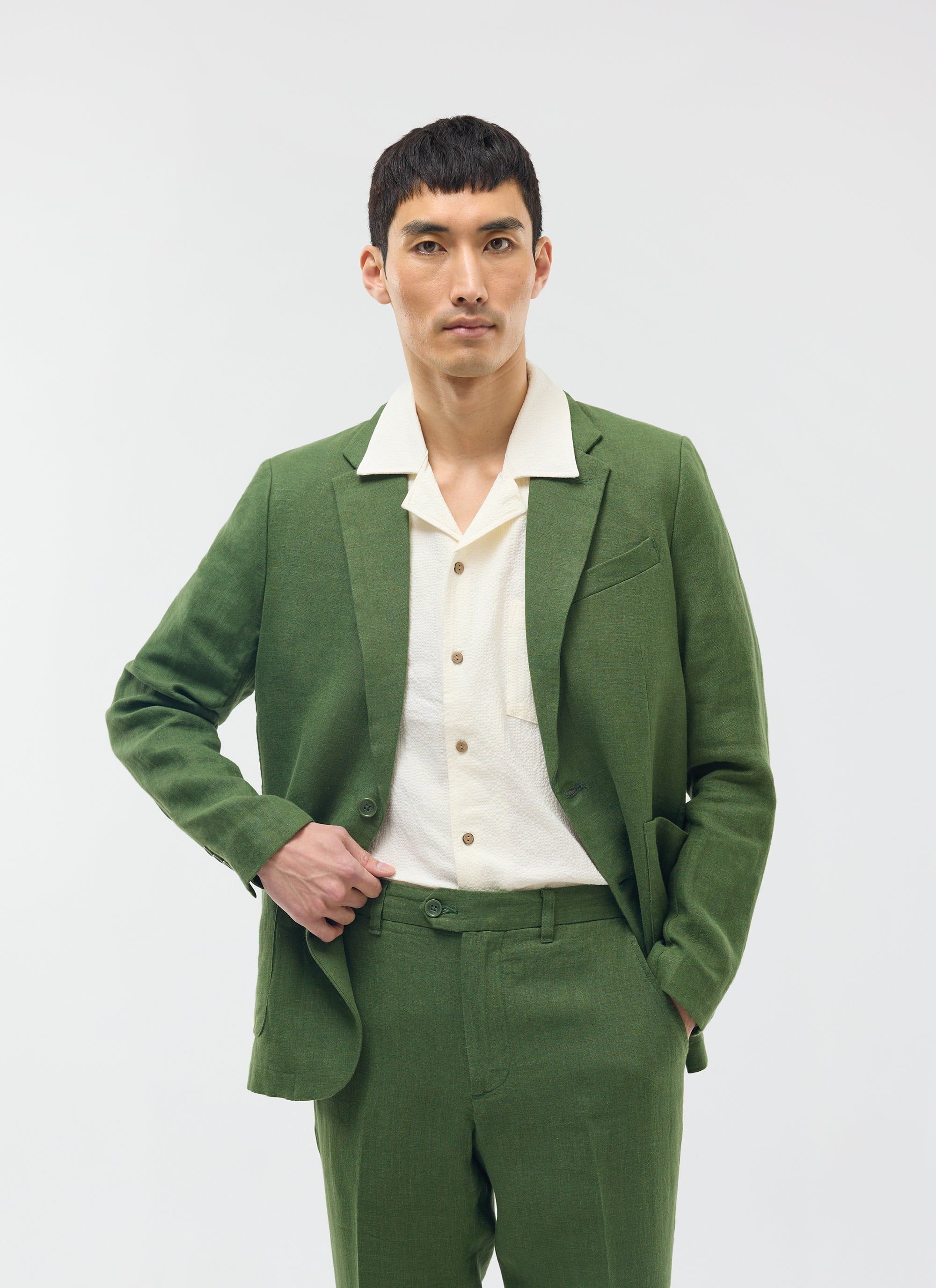 Tailored Two Piece Suit | Linen | Forest Green - Image 4