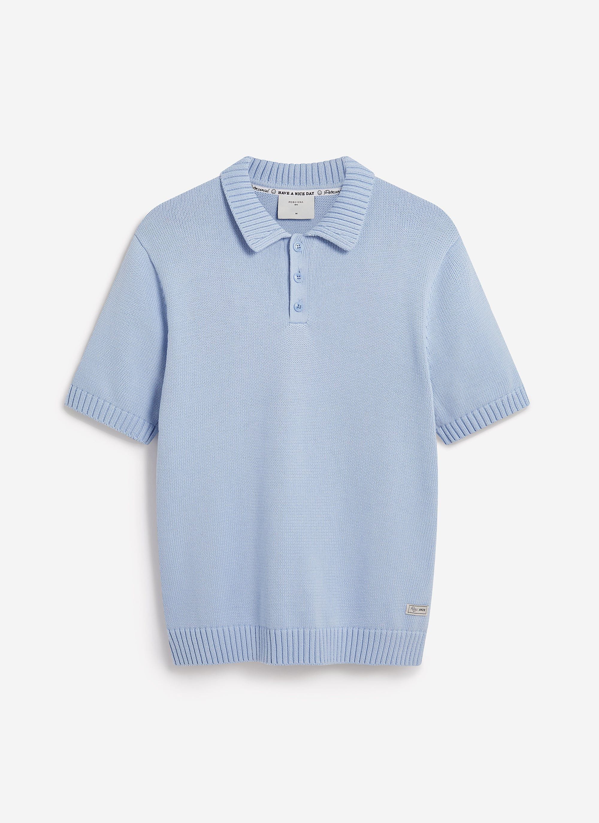 Verso Short Sleeve Knitted Shirt | Cotton | Heather Blue - Image 10