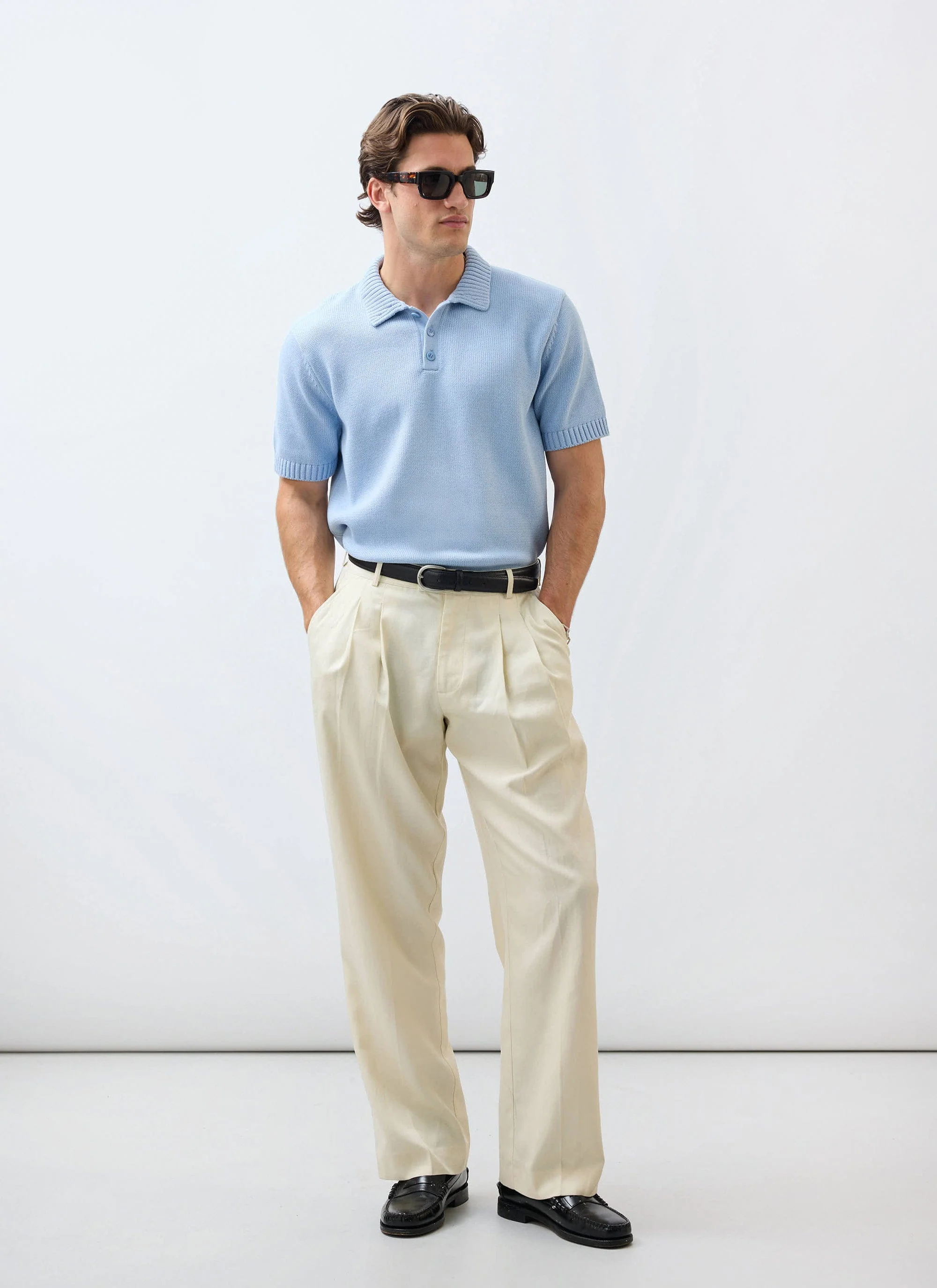 Verso Short Sleeve Knitted Shirt | Cotton | Heather Blue - Image 2