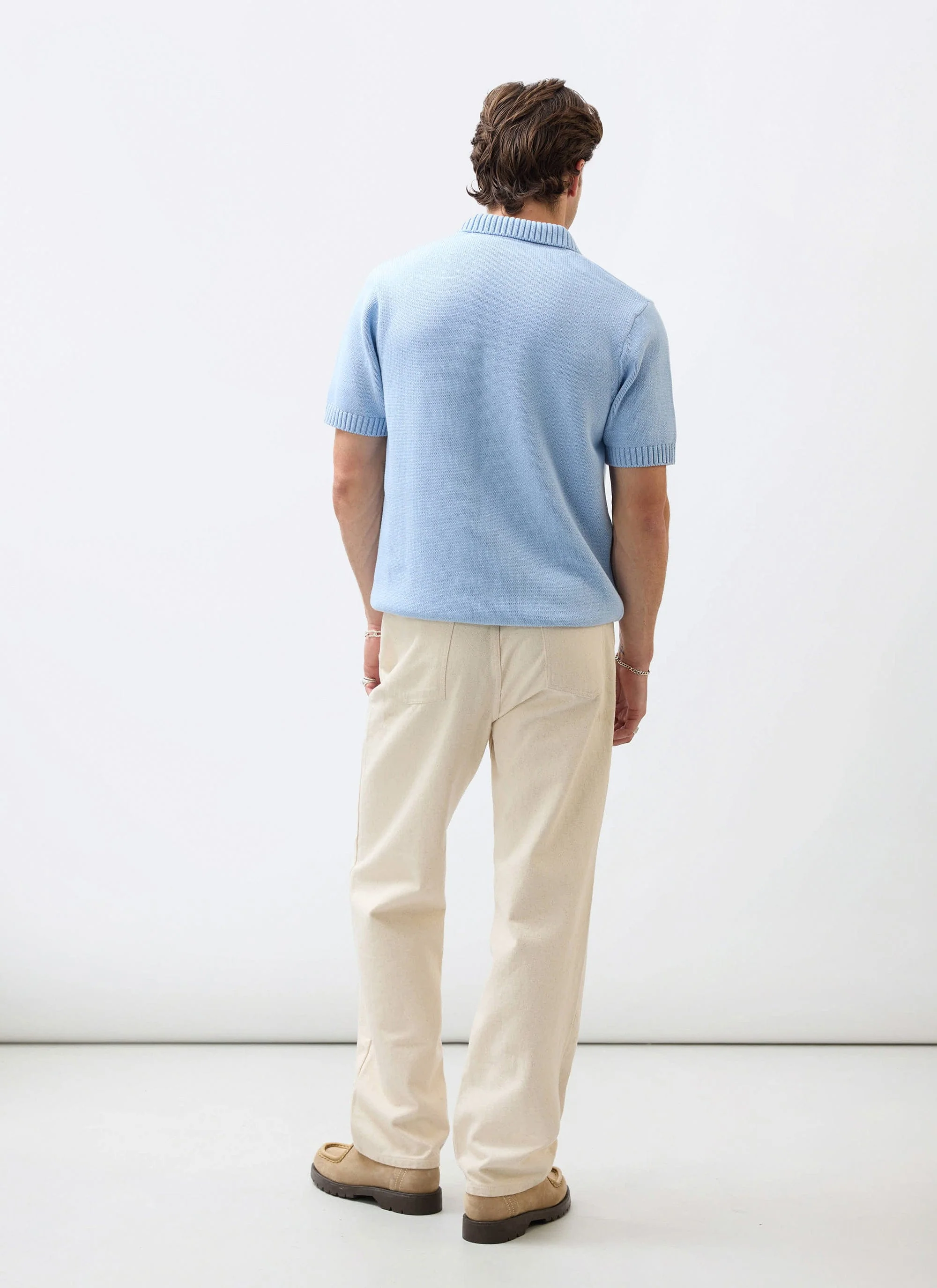 Verso Short Sleeve Knitted Shirt | Cotton | Heather Blue - Image 3