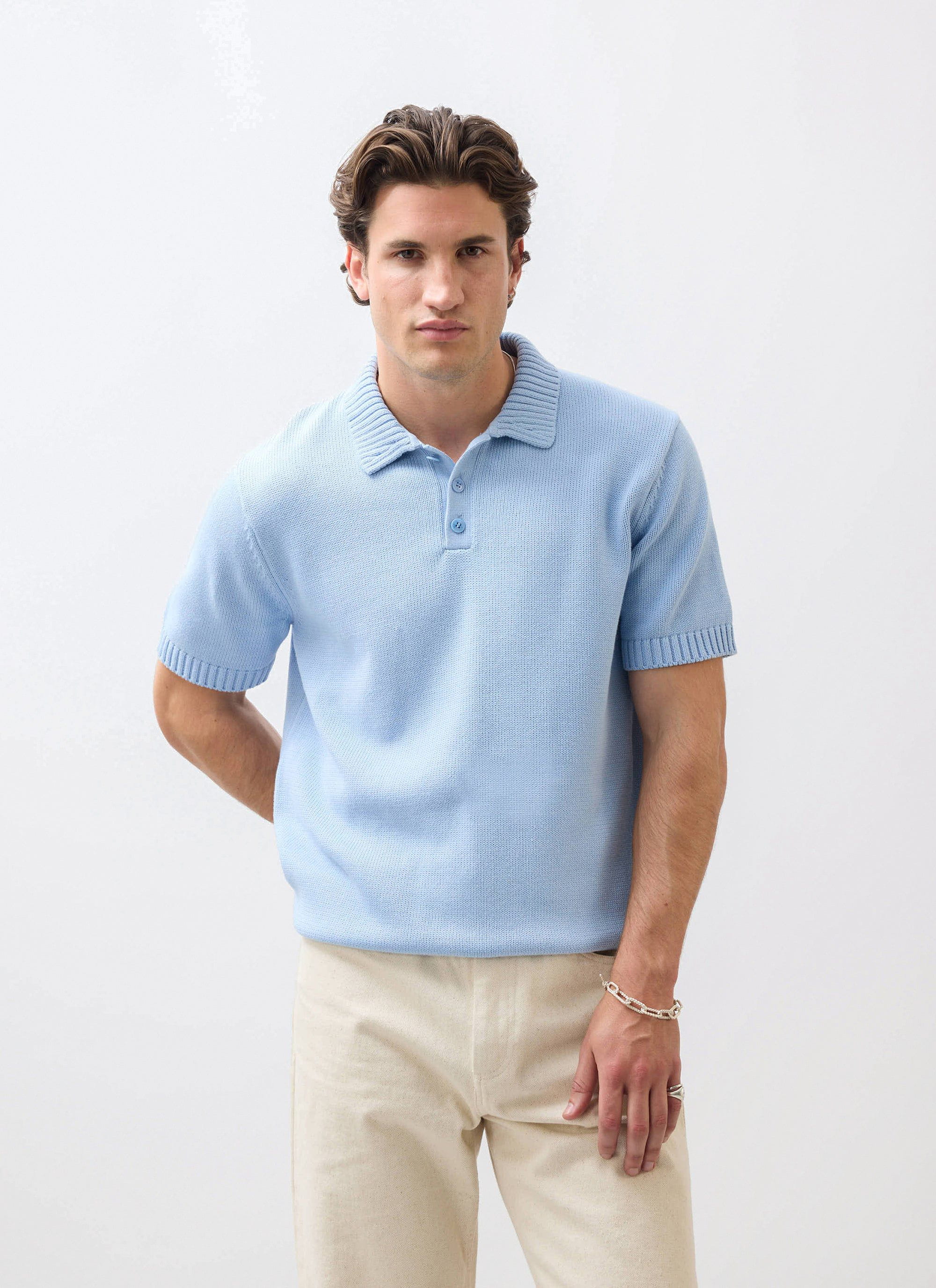 Verso Short Sleeve Knitted Shirt | Cotton | Heather Blue - Image 7