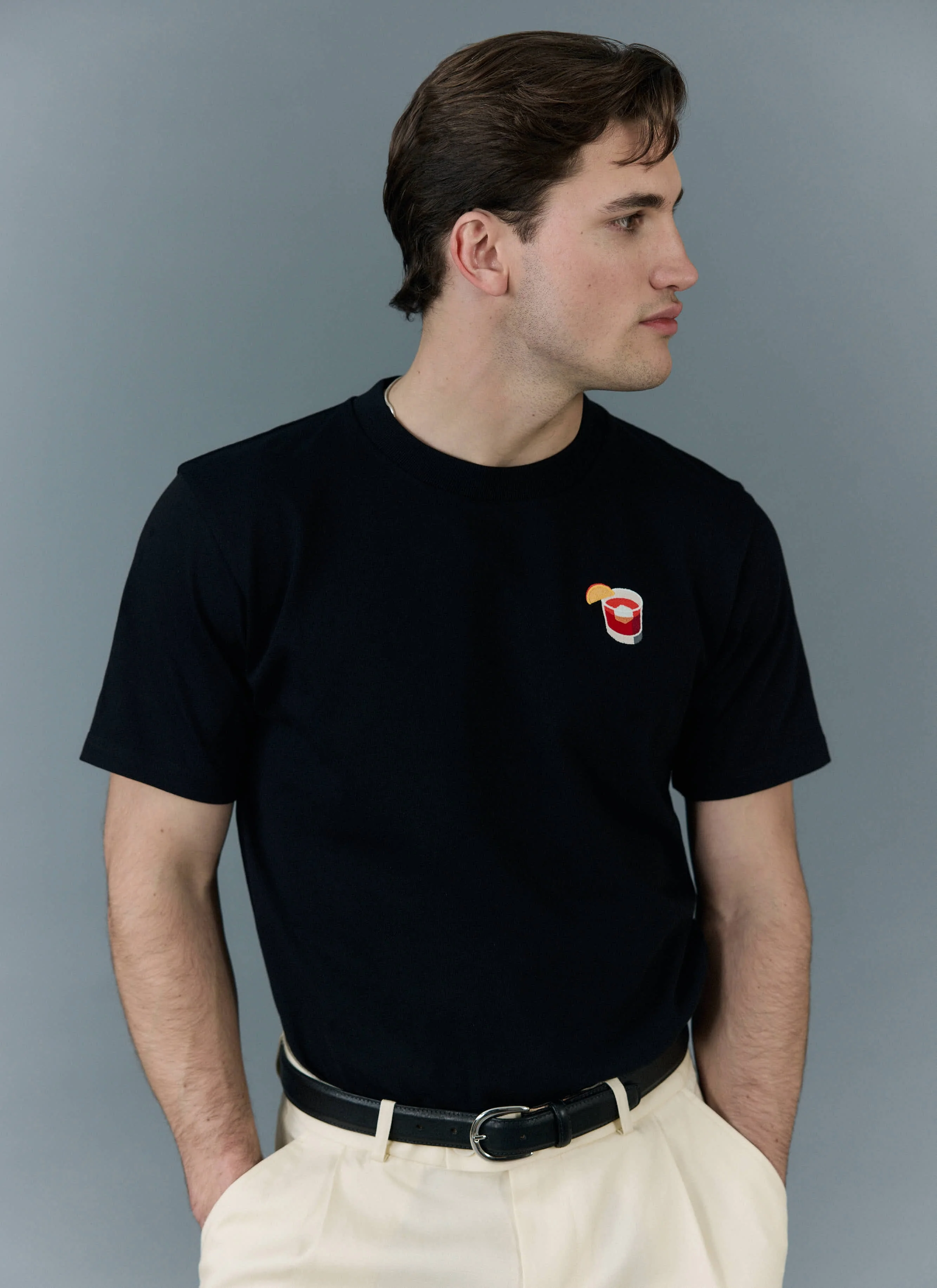 Negroni Embroidered T Shirt | Organic Cotton | Black - Image 3
