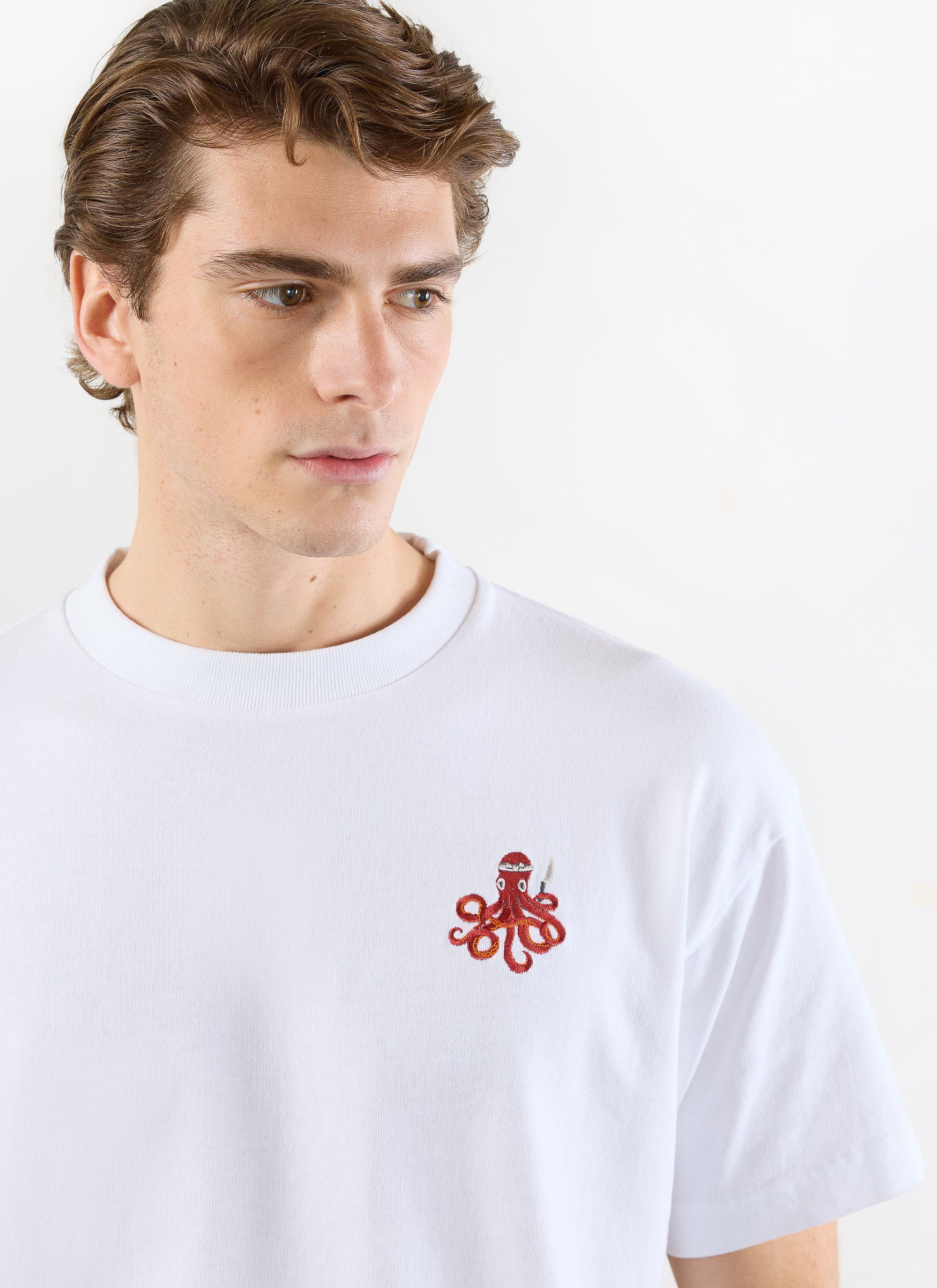 Octo Oversized T Shirt | Embroidered Organic Cotton | White