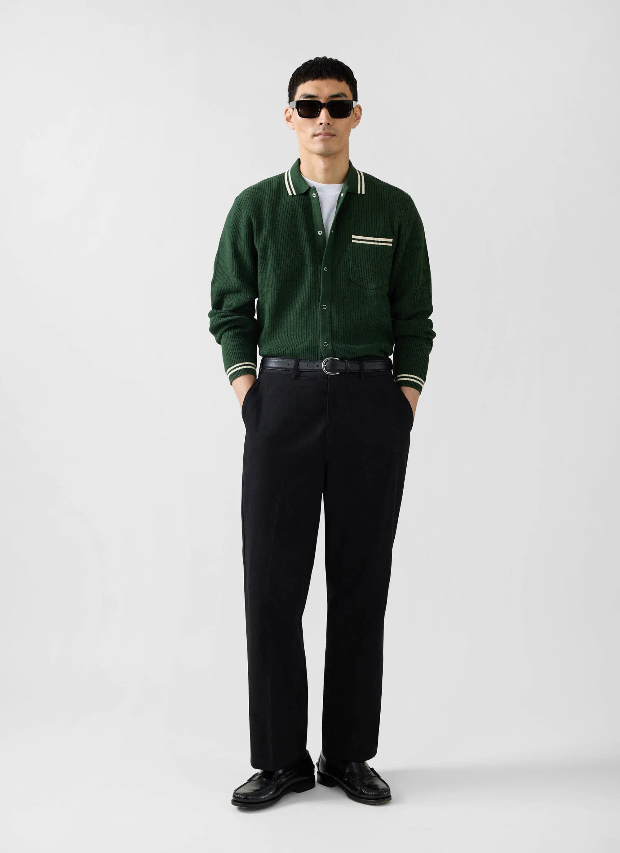 Pablo Cotton Knitted Shirt | Long Sleeve | Forest - Image 3