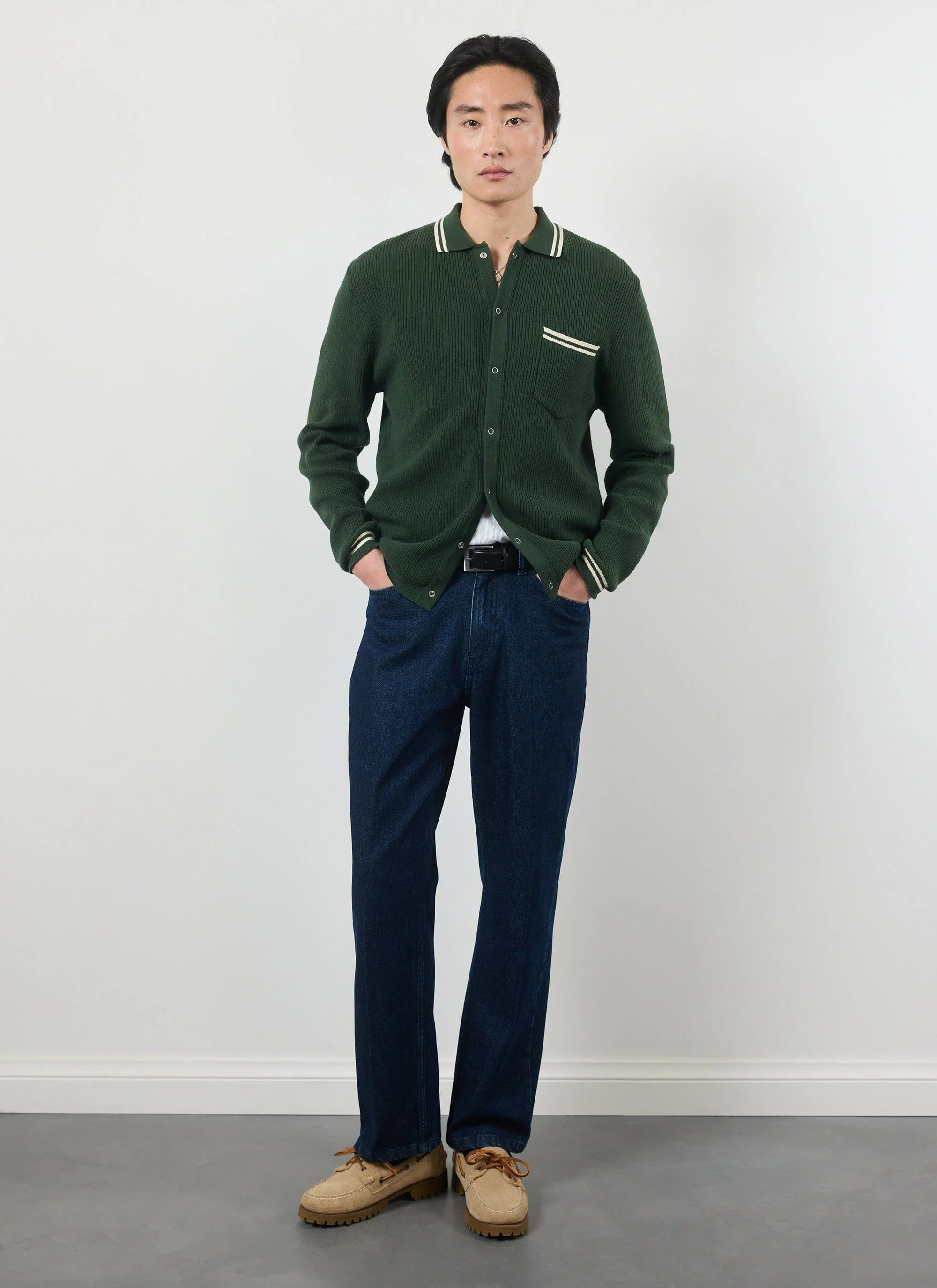 Pablo Cotton Knitted Shirt | Long Sleeve | Forest - Image 7
