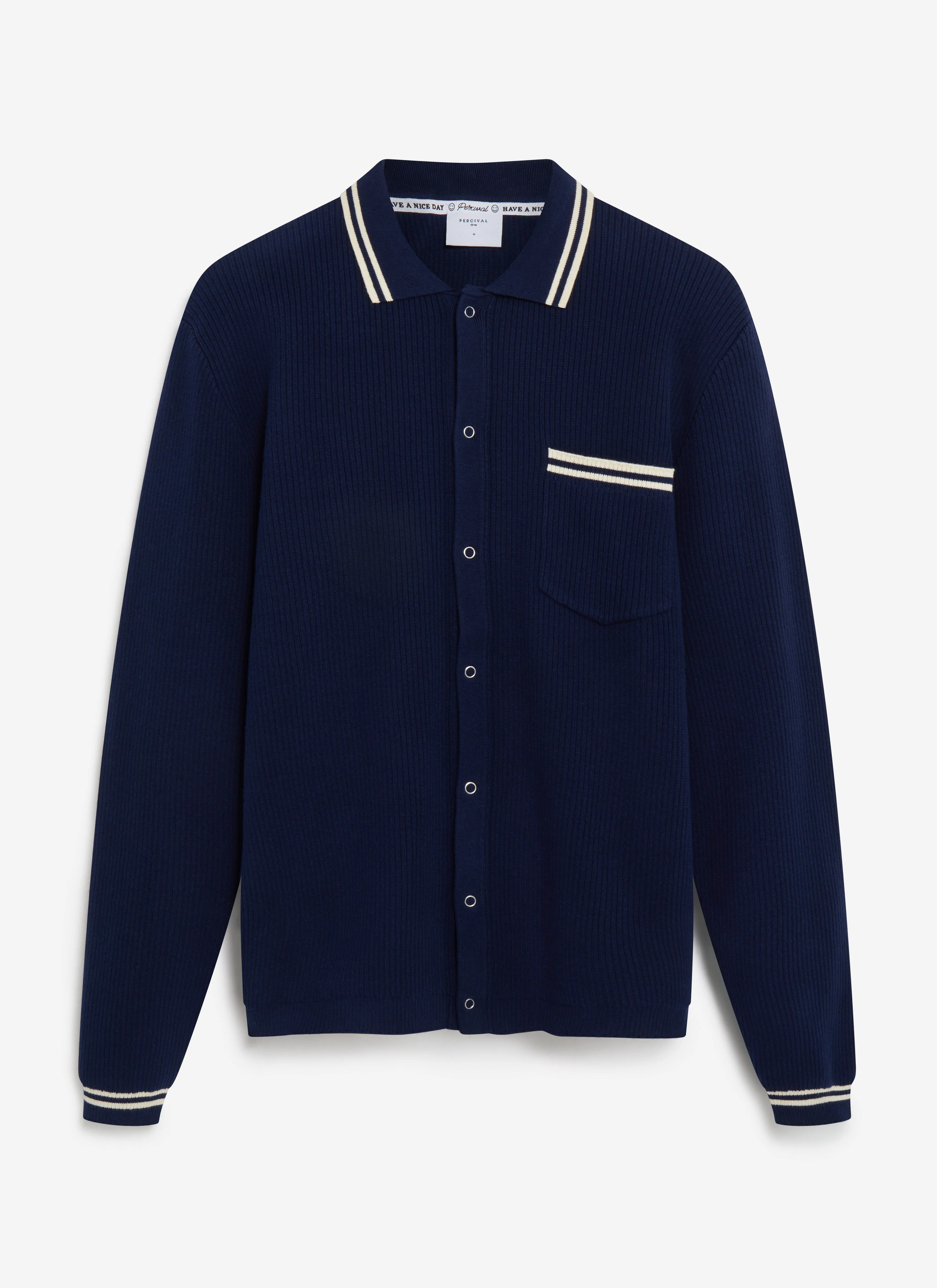 Pablo Cotton Knitted Shirt | Long Sleeve | Navy - Image 4