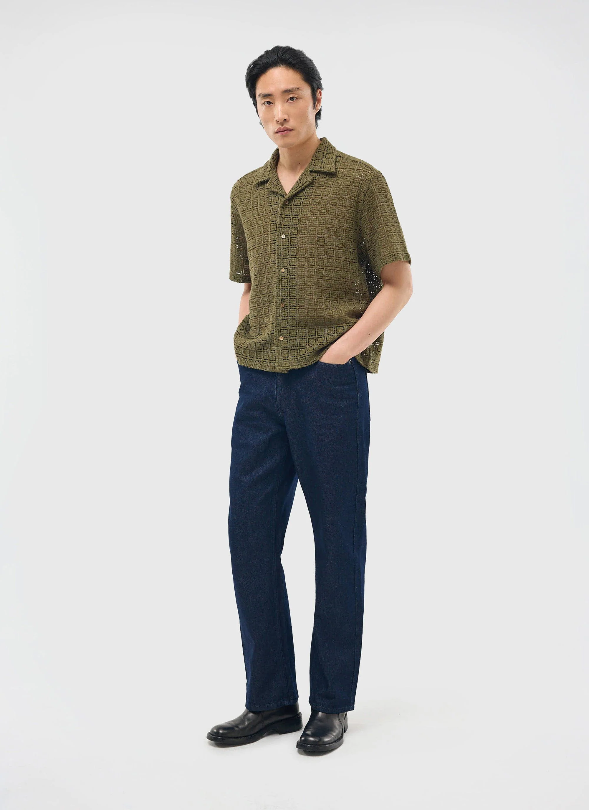 Palermo Crochet Cuban Shirt | Cotton | Olive Green - Image 3