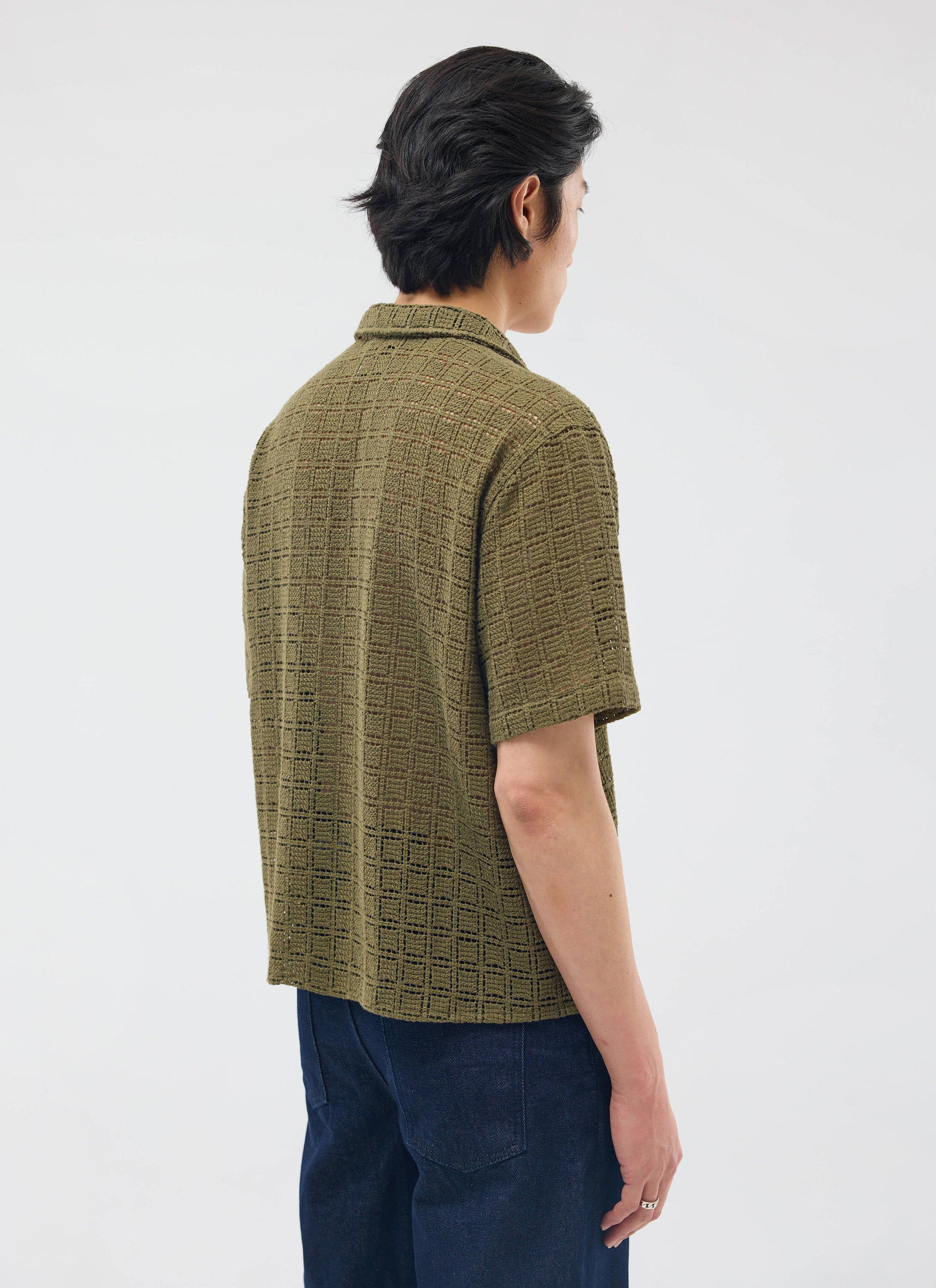Palermo Crochet Cuban Shirt | Cotton | Olive Green - Image 7