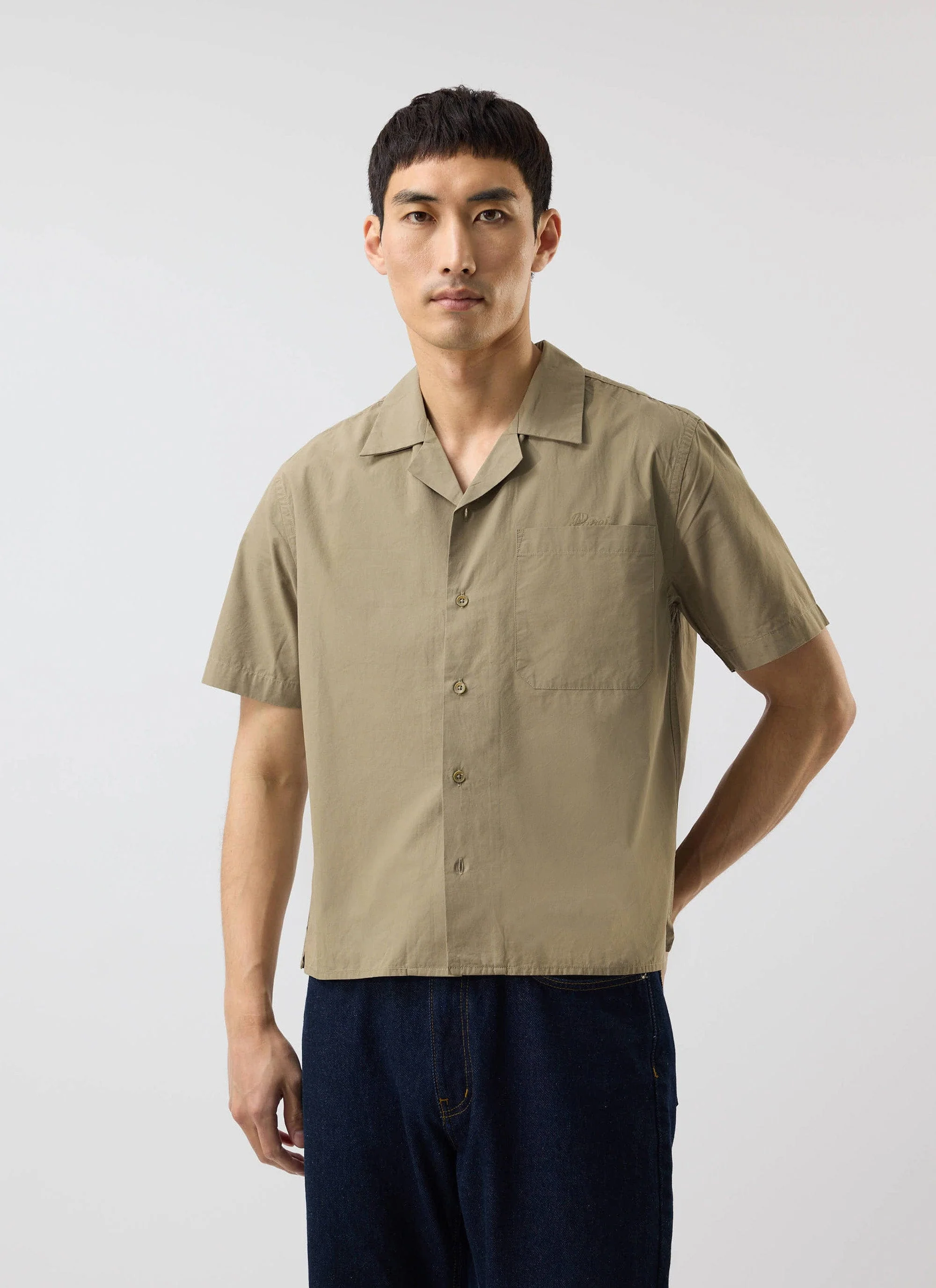 Boxy Cropped Cuban Collar Shirt | Olive - Image 4