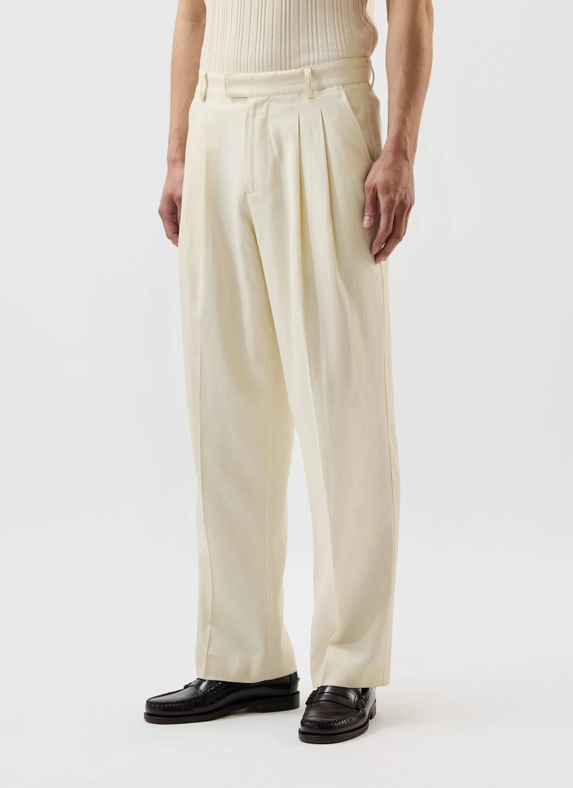 Pleated Lyocell Tailored Trousers | Percival x Warren | Cream - Image 3
