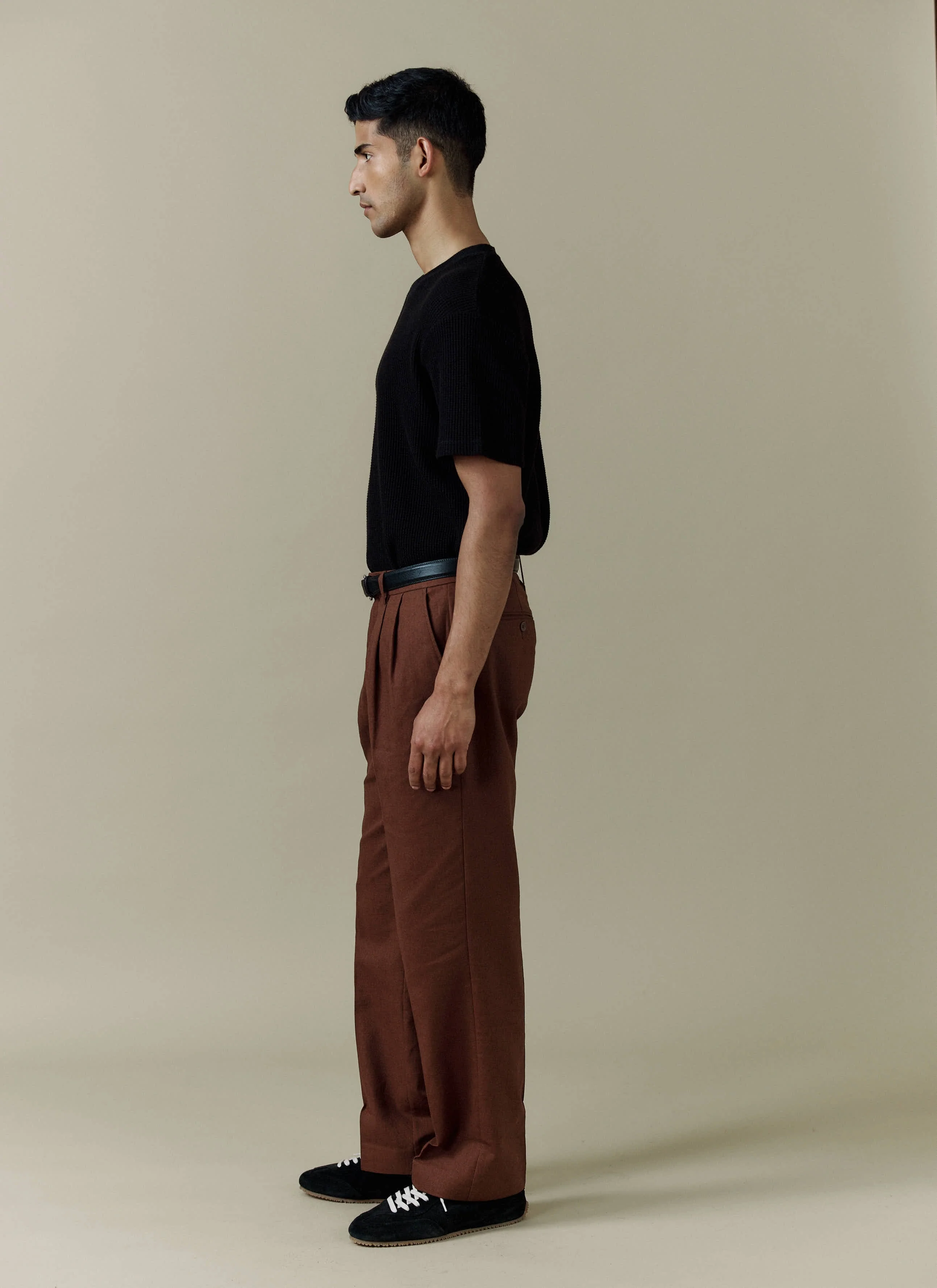 Pleated Tailored Trousers | Linen | Brown - Image 4