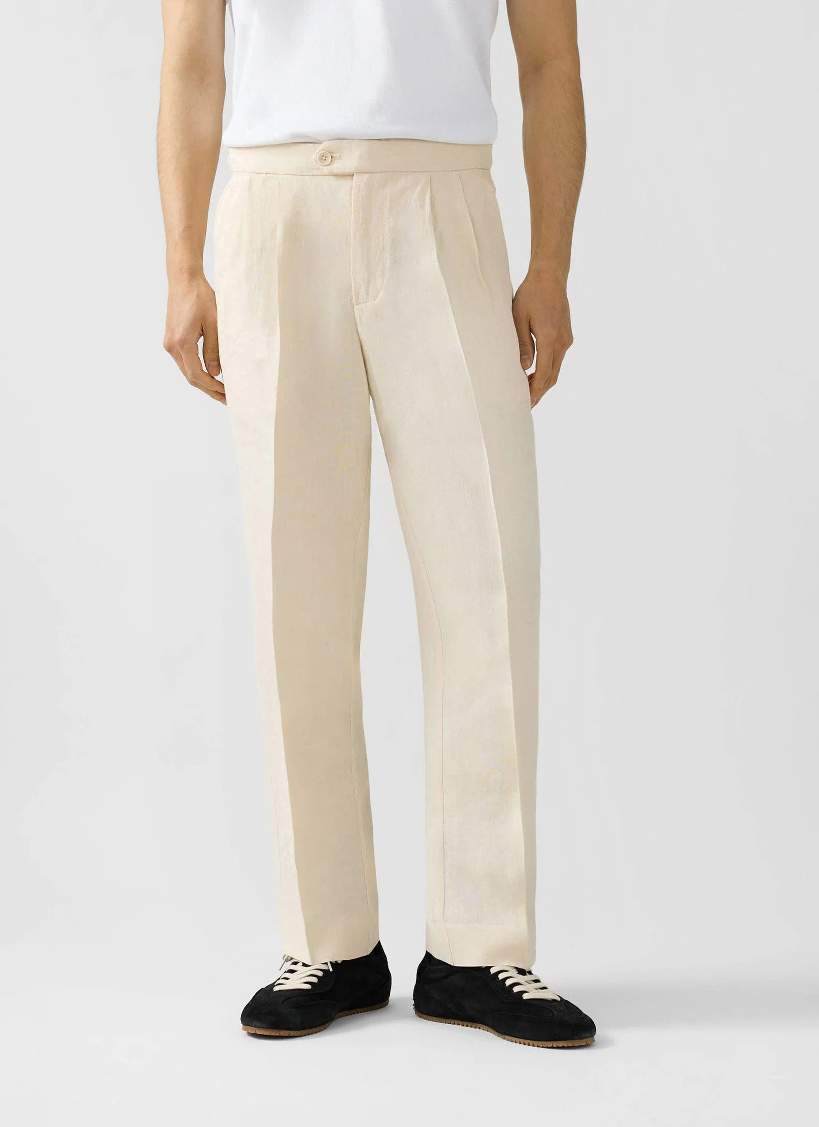Pleated Tailored Trousers | Linen | Cream - Image 4