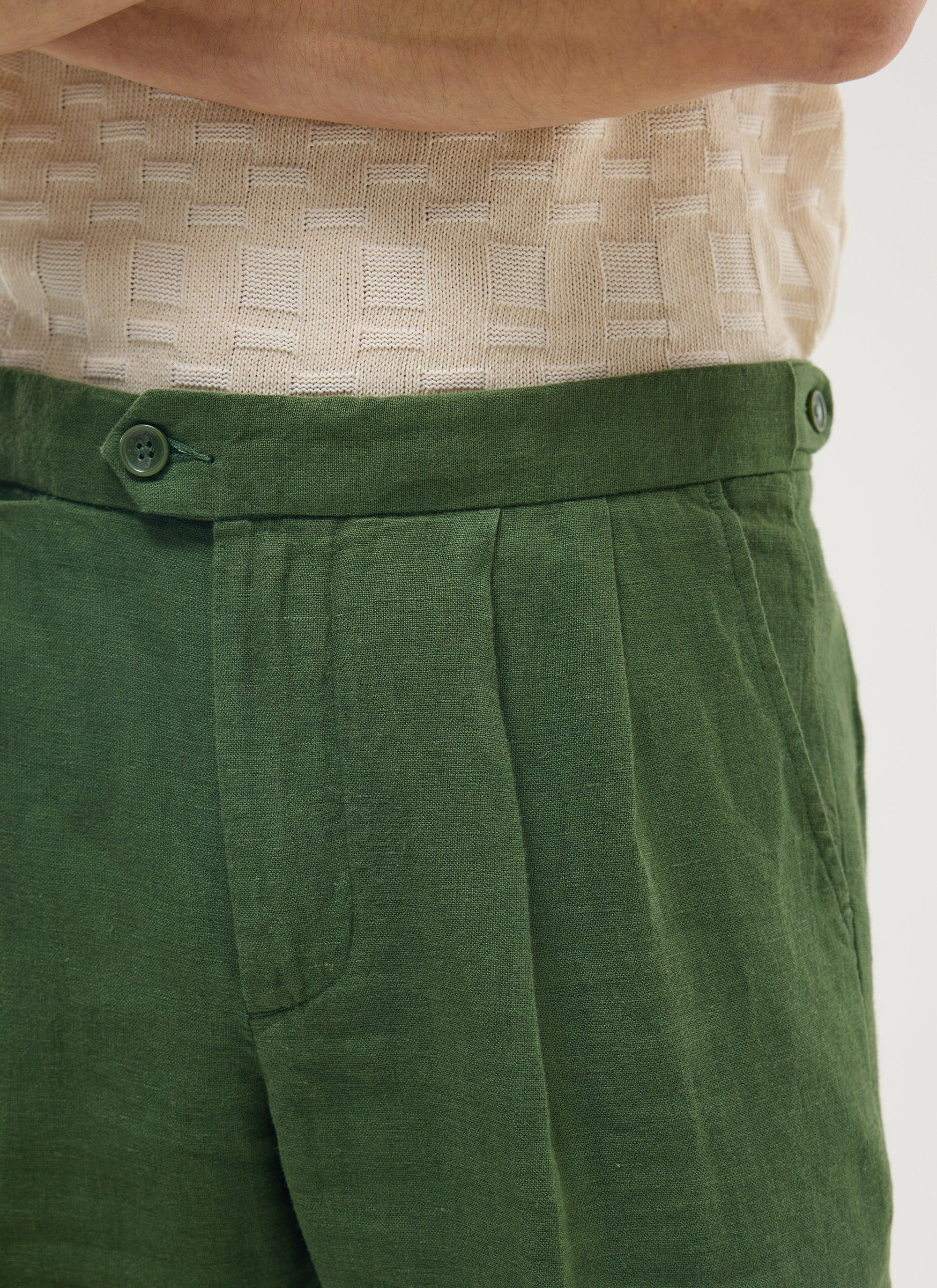 Pleated Tailored Trousers | Linen | Forest - Image 10