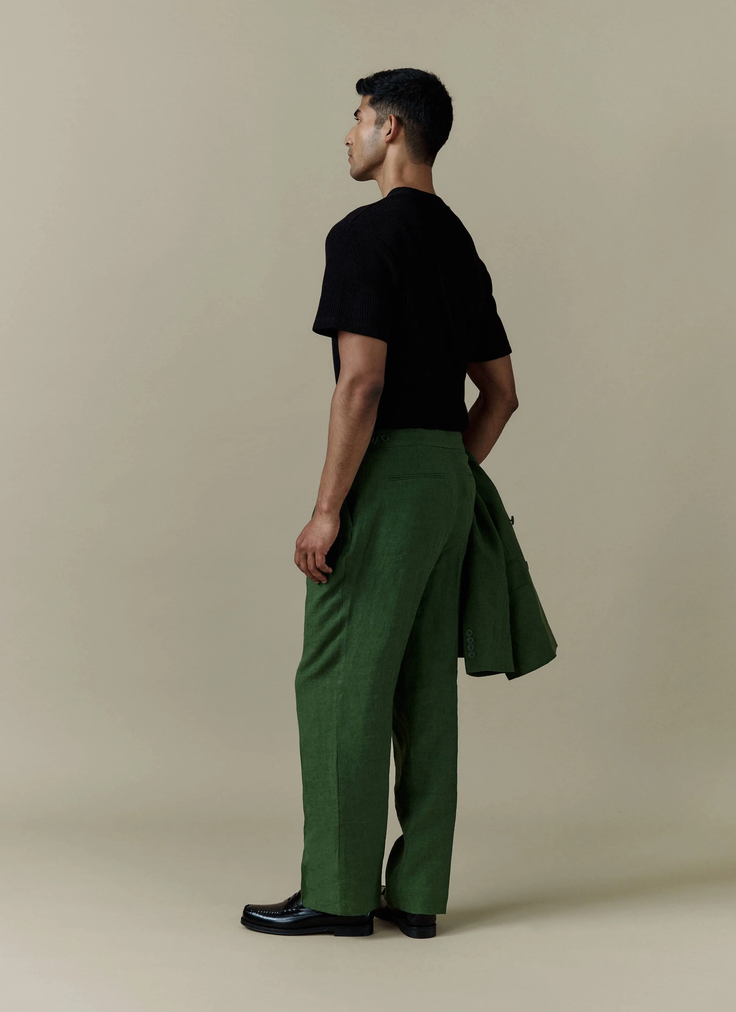 Pleated Tailored Trousers | Linen | Forest - Image 3