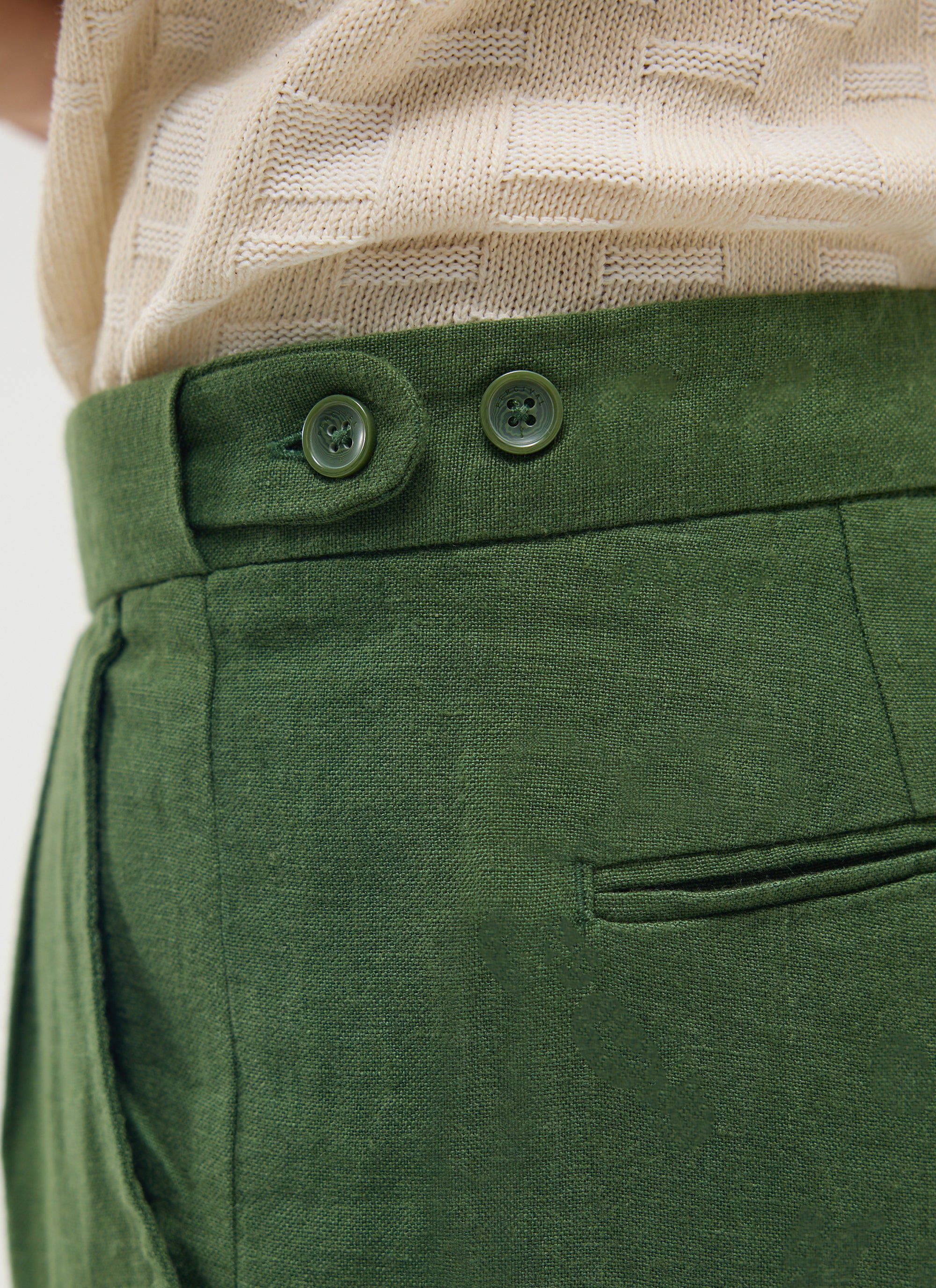 Pleated Tailored Trousers | Linen | Forest - Image 7