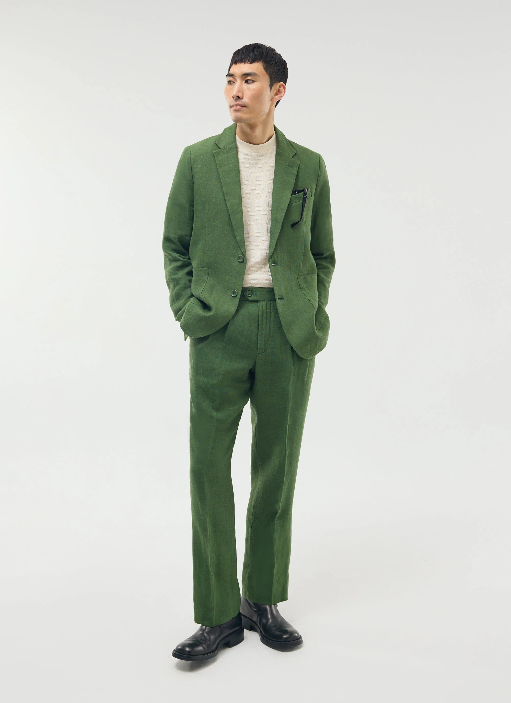 Pleated Tailored Trousers | Linen | Forest - Image 8
