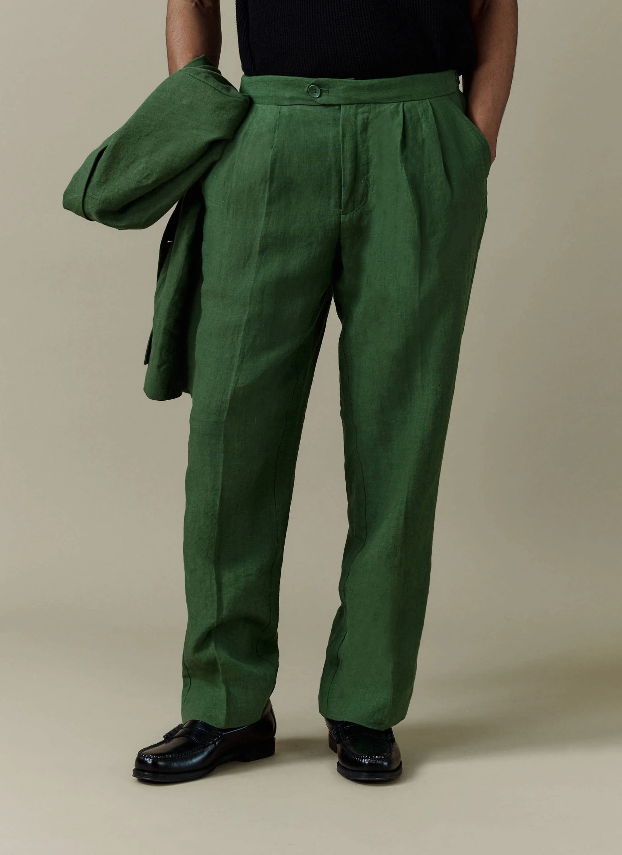 Pleated Tailored Trousers | Linen | Forest - Image 9