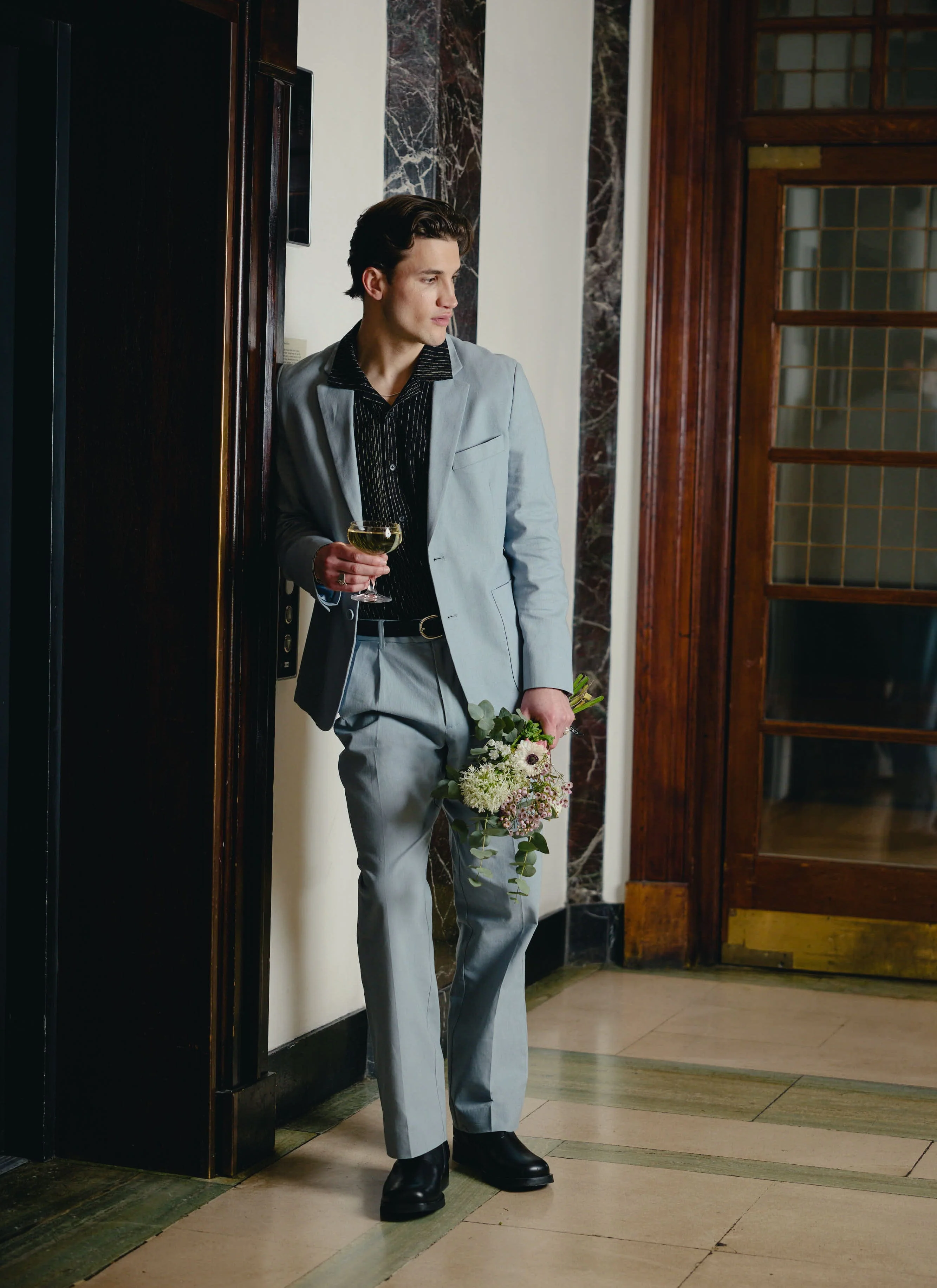 Pleated Tailored Trousers | Linen | Light Blue - Image 3