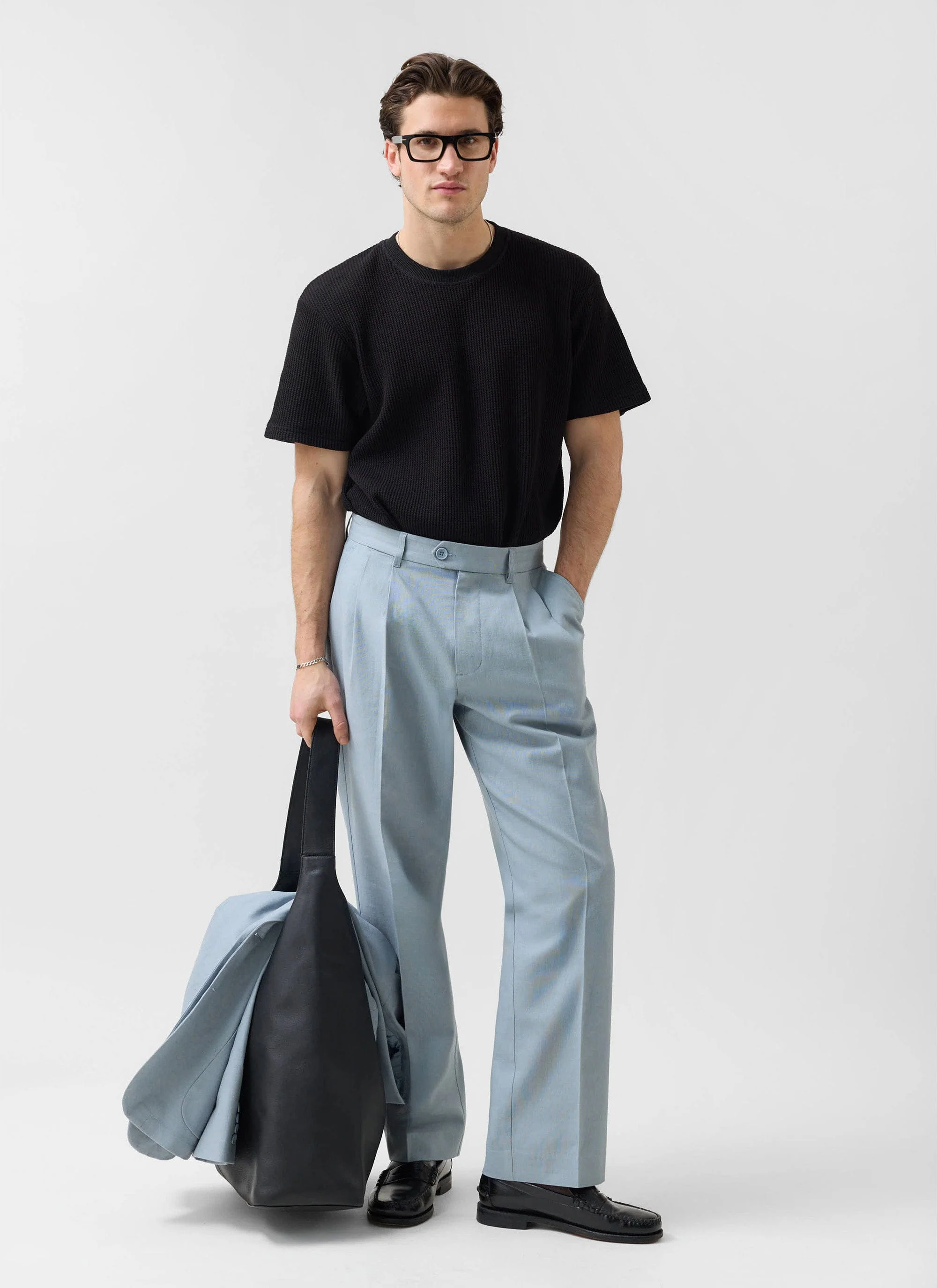 Pleated Tailored Trousers | Linen | Light Blue - Image 4
